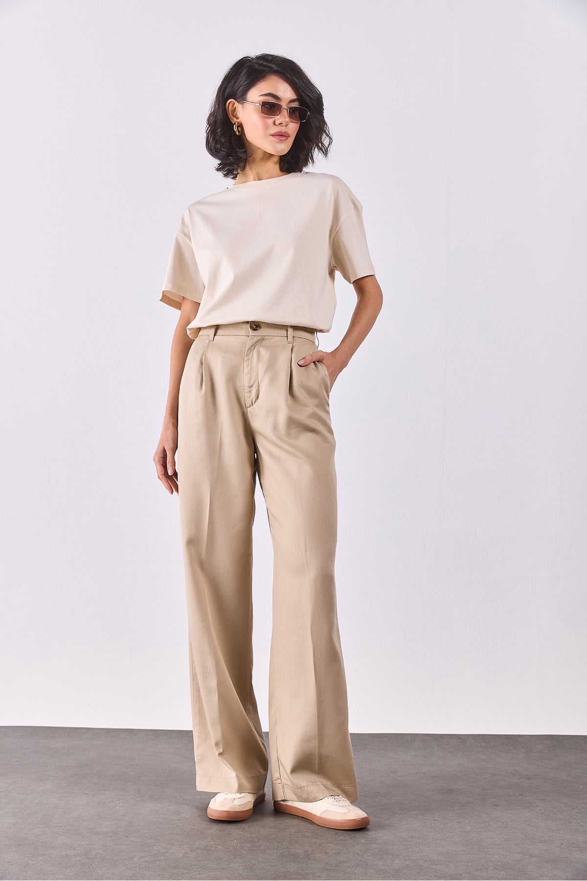 Chloe Wide Leg Palazzo Pantolon(TENCEL)(TM) - Bej