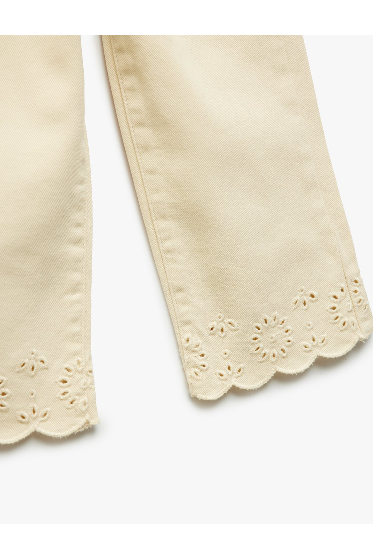 Çiçek Desenli Brodeli Pamuklu Denim Pantolon
