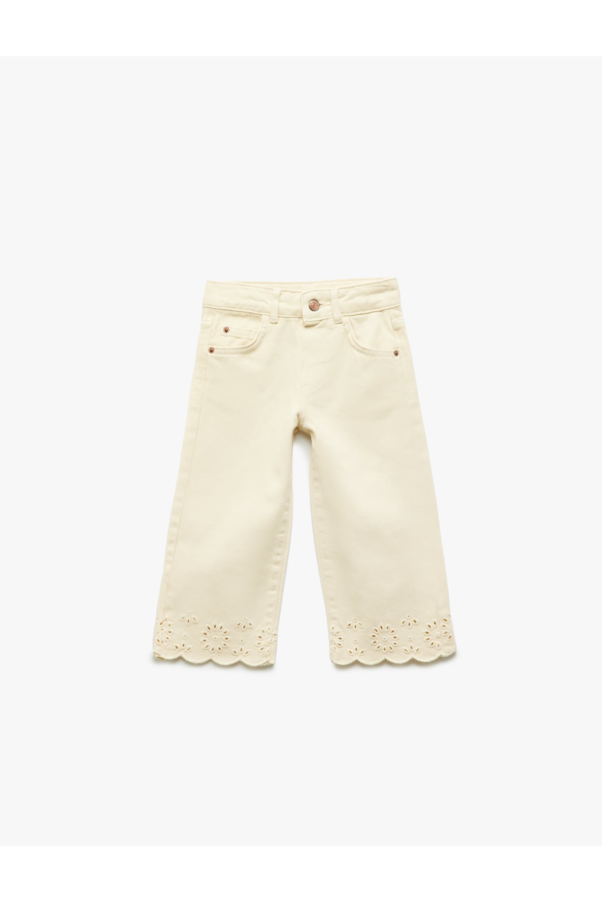 Çiçek Desenli Brodeli Pamuklu Denim Pantolon