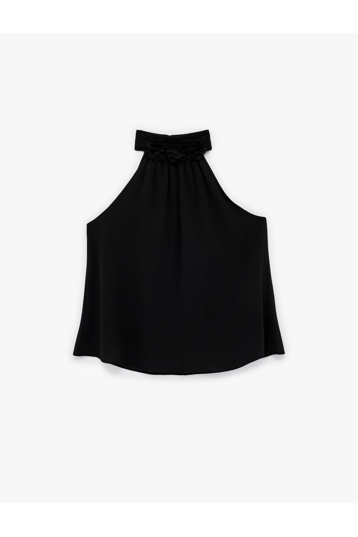 Çiçek Detaylı Kolsuz Halter Yaka Bluz