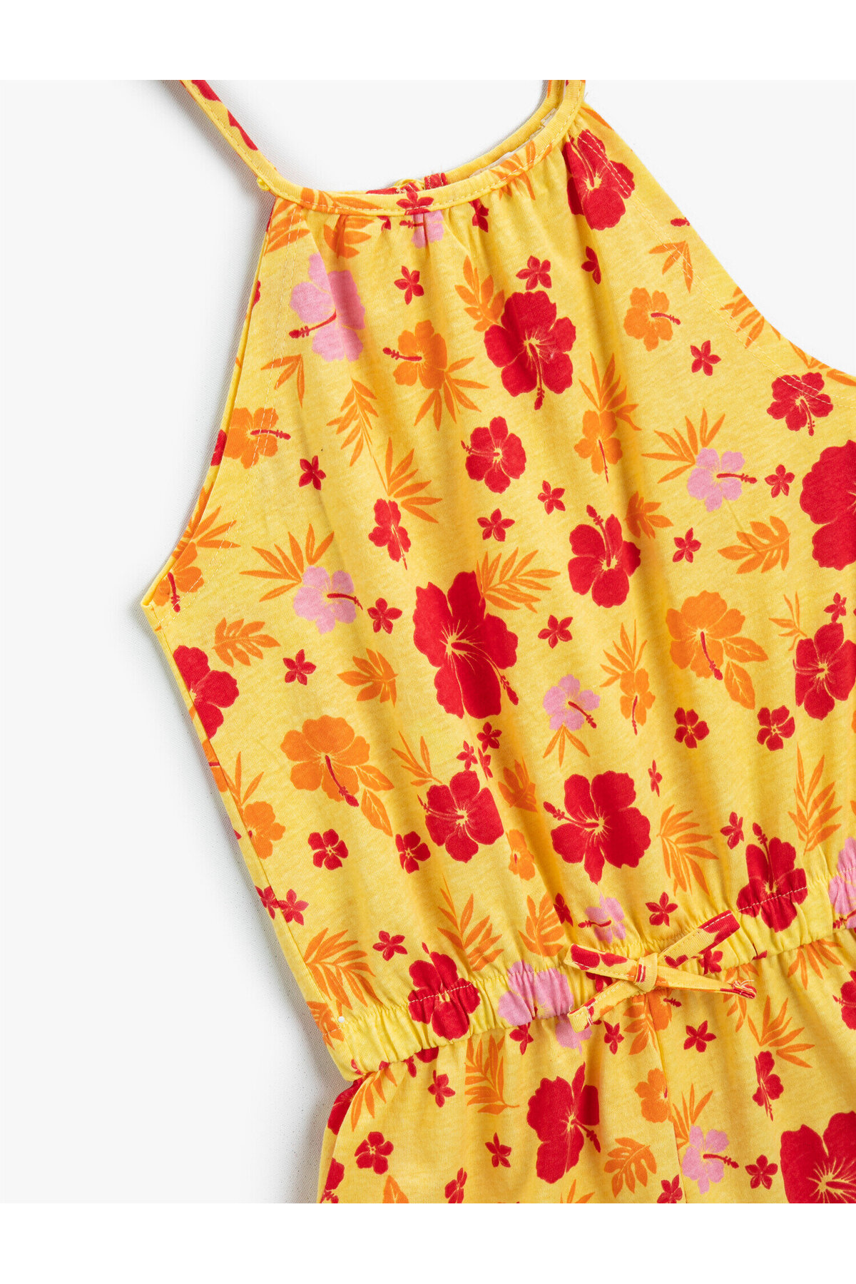 Çiçekli Halter Yaka Şort Tulum Pamuklu