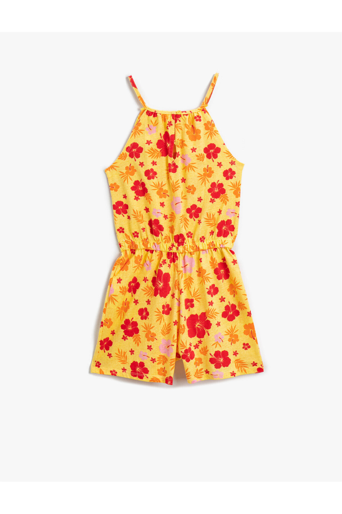 Çiçekli Halter Yaka Şort Tulum Pamuklu