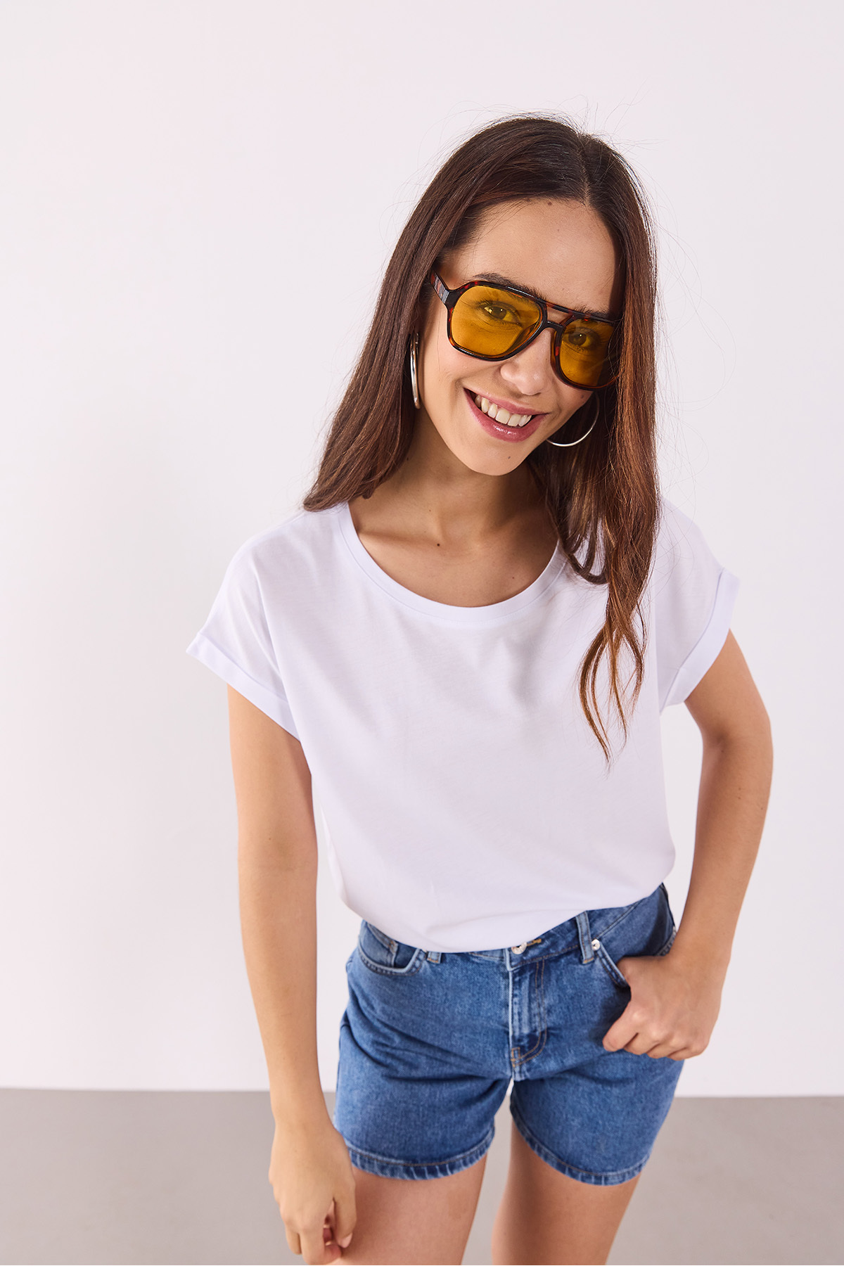 Cindy Bisiklet Yaka Regular Fit Basic Modal Tişört(TENCEL)(TM) - BEYAZ