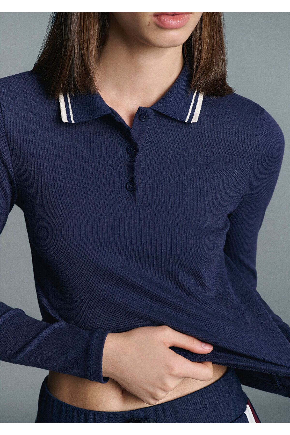 Çizgi Detaylı Lacivert Polo Tişört Fitted / Vücuda Oturan Kesim 1613836-80729