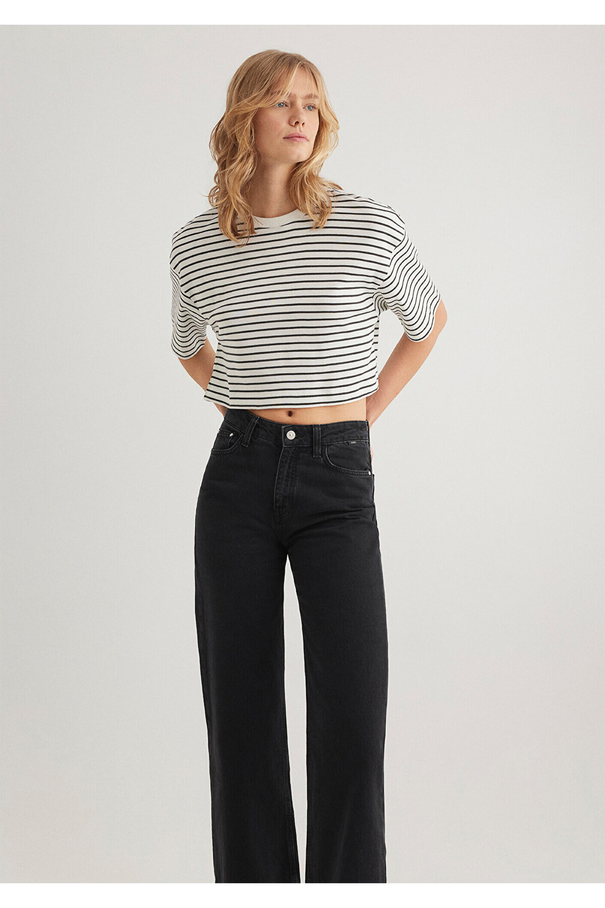 Çizgili Crop Tişört Crop / Kısa Kesim 1612700-85308
