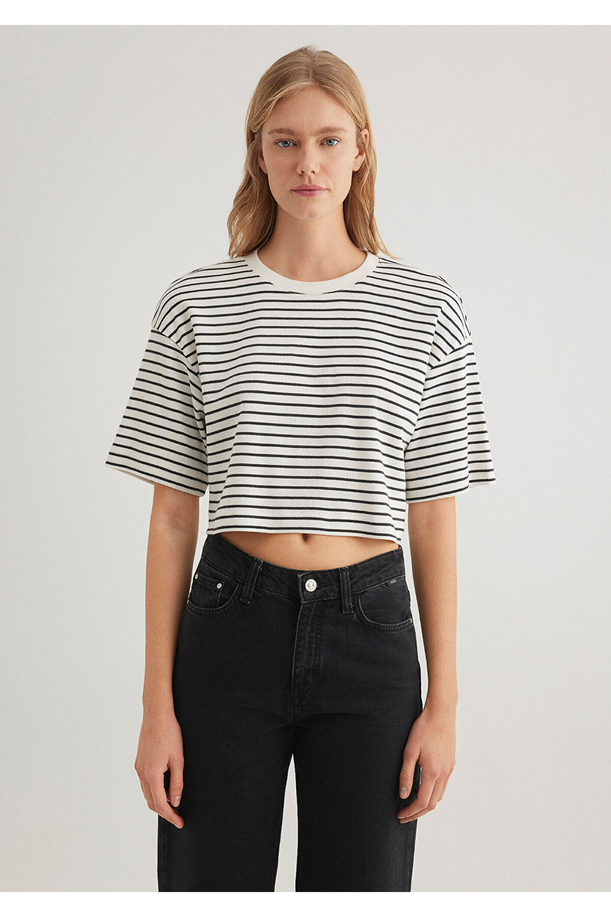 Çizgili Crop Tişört Crop / Kısa Kesim 1612700-85308