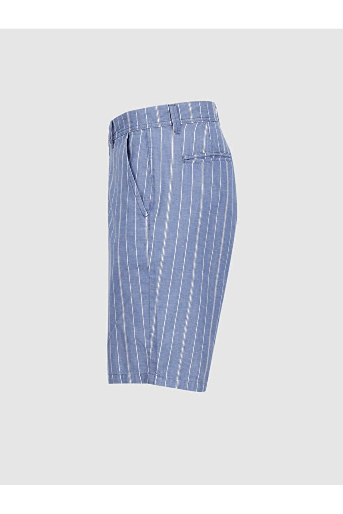 Çizgili Dokulu Mavi Şort