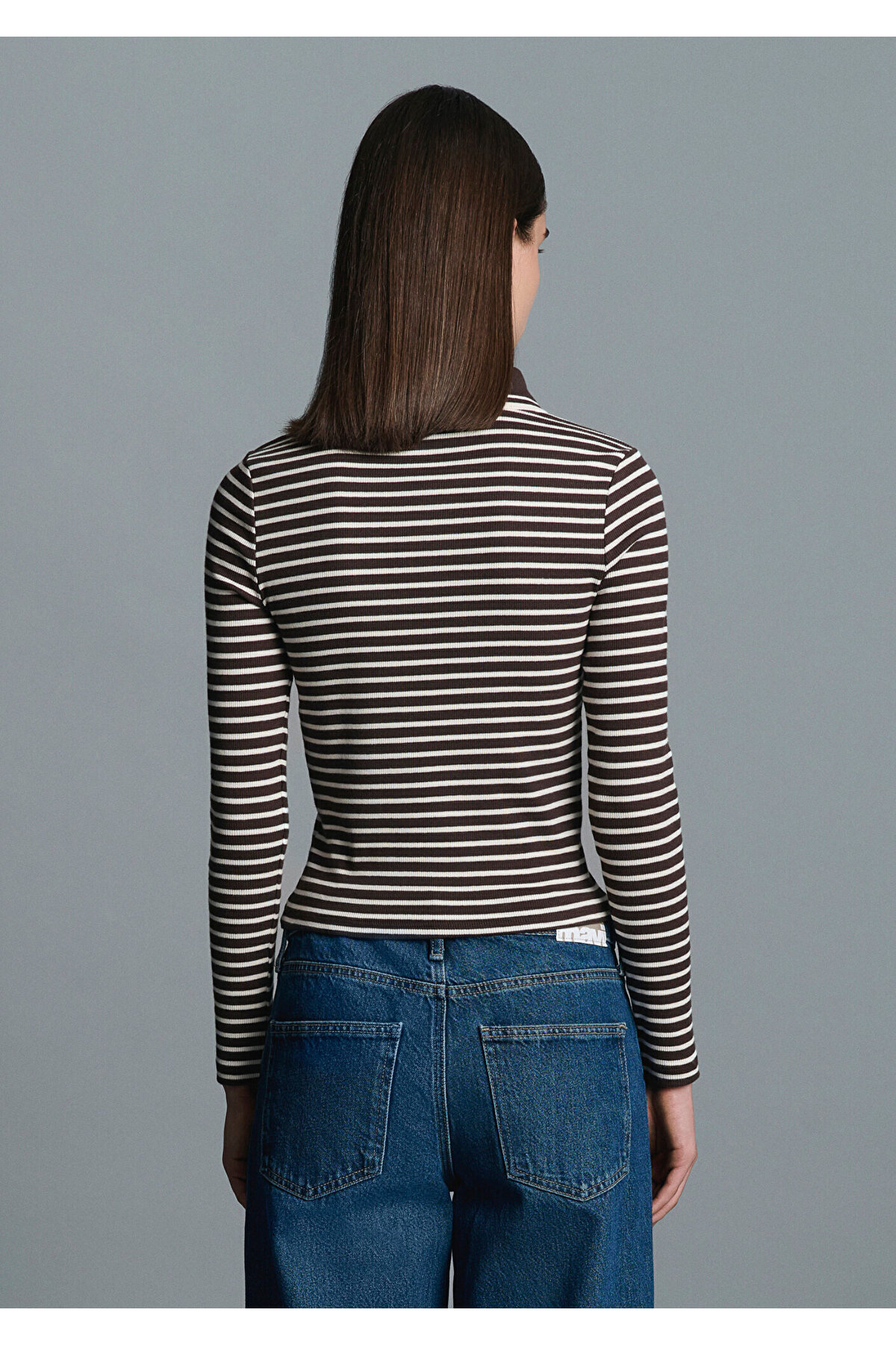 Çizgili Kahverengi Polo Tişört Fitted / Vücuda Oturan Kesim 1613836-91456