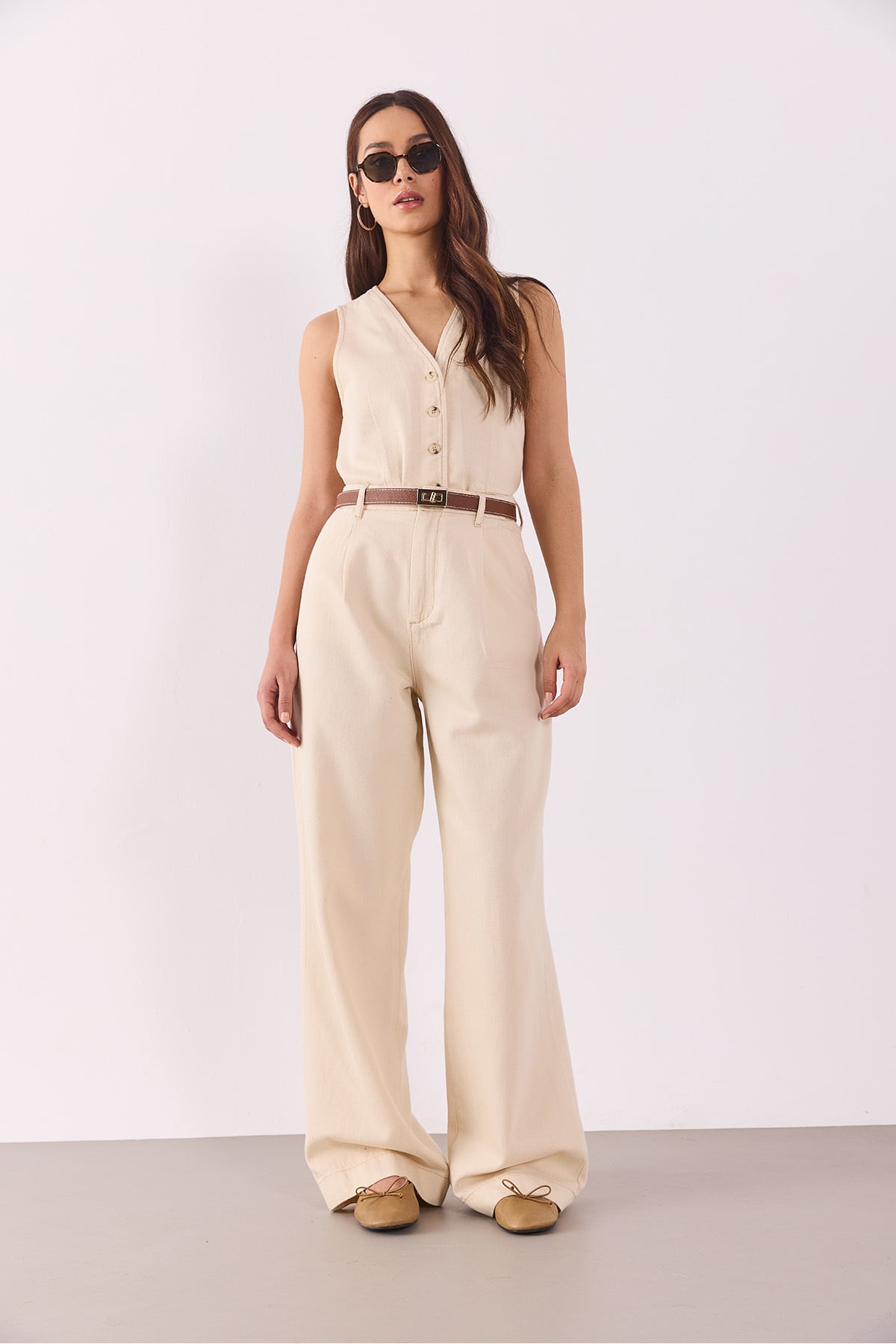 Clara Wide Leg Off White Palazzo Pantolon(TENCEL)(TM) - OFF WHITE