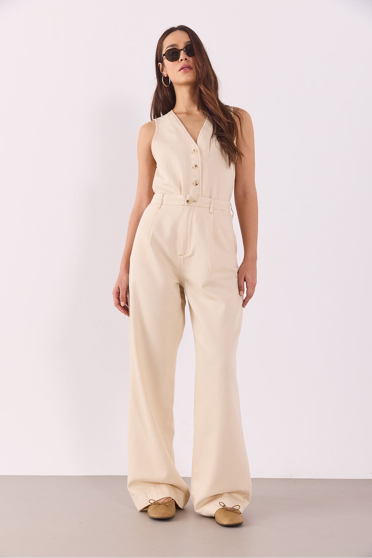 Clara Wide Leg Off White Palazzo Pantolon(TENCEL)(TM) - OFF WHITE