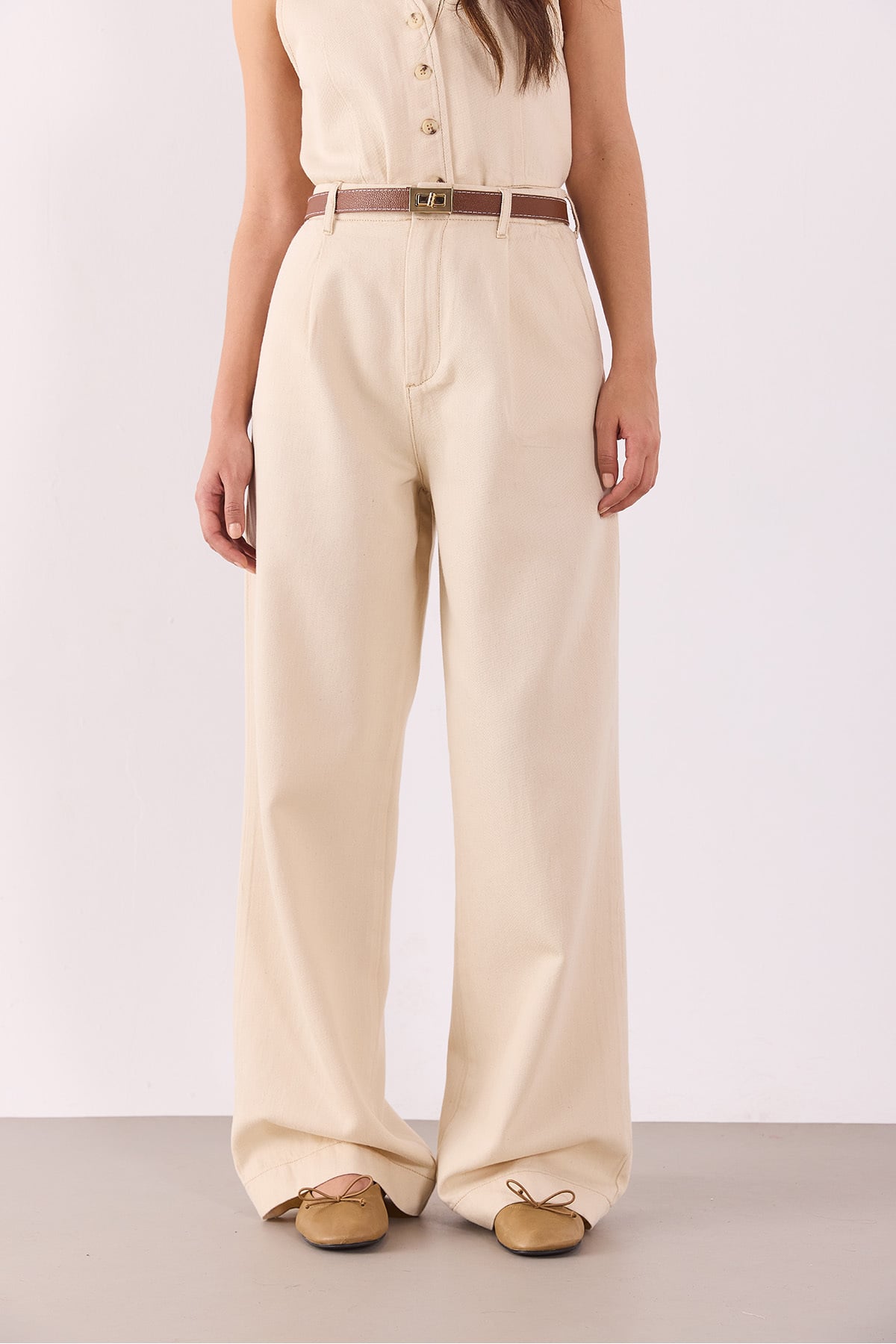 Clara Wide Leg Off White Palazzo Pantolon(TENCEL)(TM) - OFF WHITE