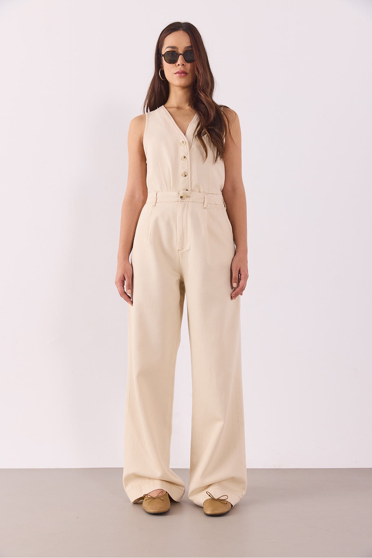 Clara Wide Leg Off White Palazzo Pantolon(TENCEL)(TM) - OFF WHITE