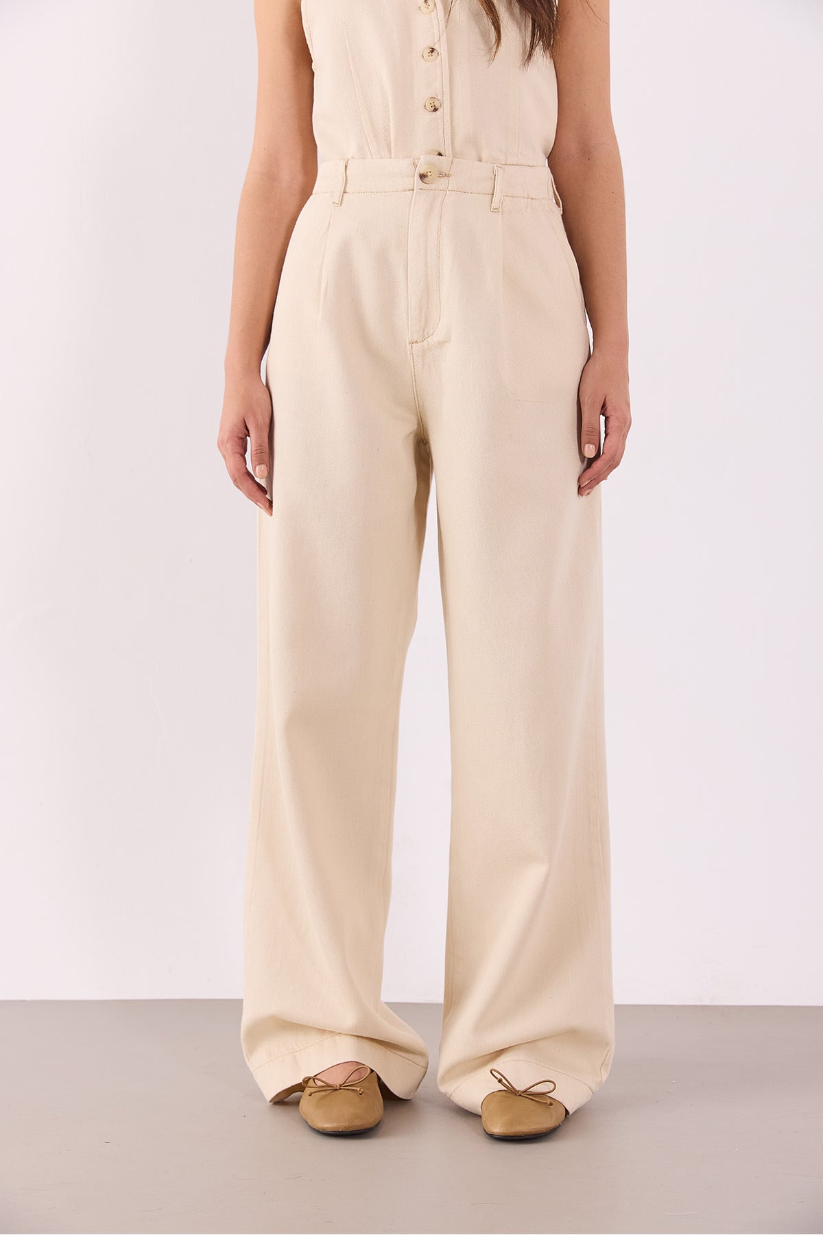 Clara Wide Leg Off White Palazzo Pantolon(TENCEL)(TM) - OFF WHITE