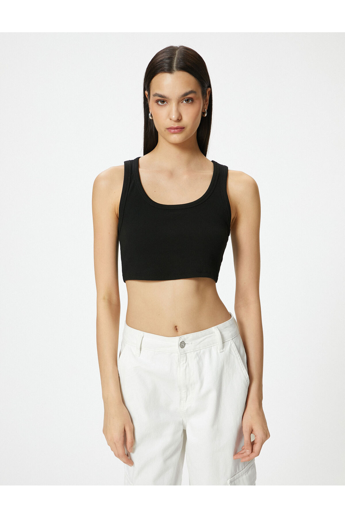 Crop Atlet Kalın Askılı U Yaka Fitilli