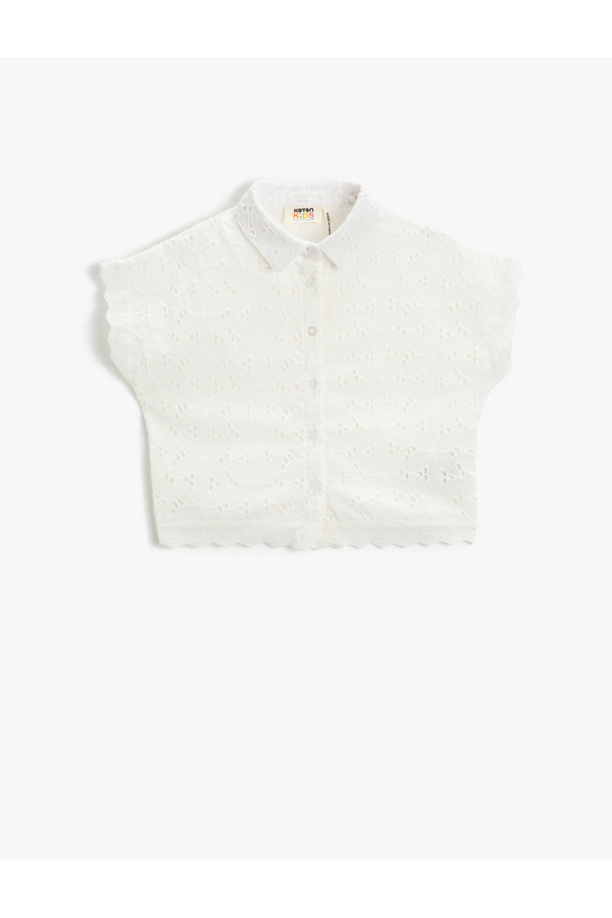 Crop Oversize Gömlek Kısa Kollu Dantelli