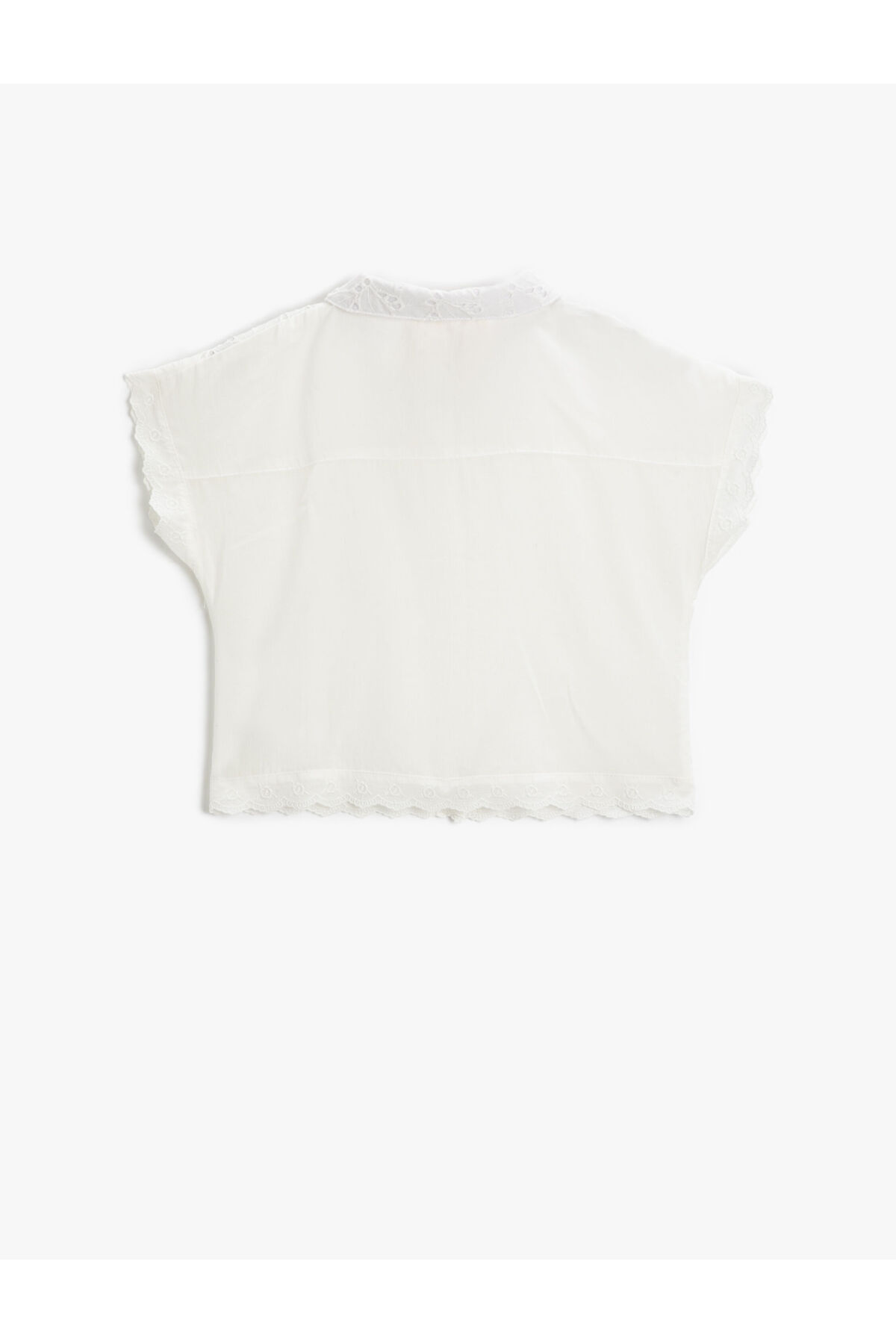 Crop Oversize Gömlek Kısa Kollu Dantelli