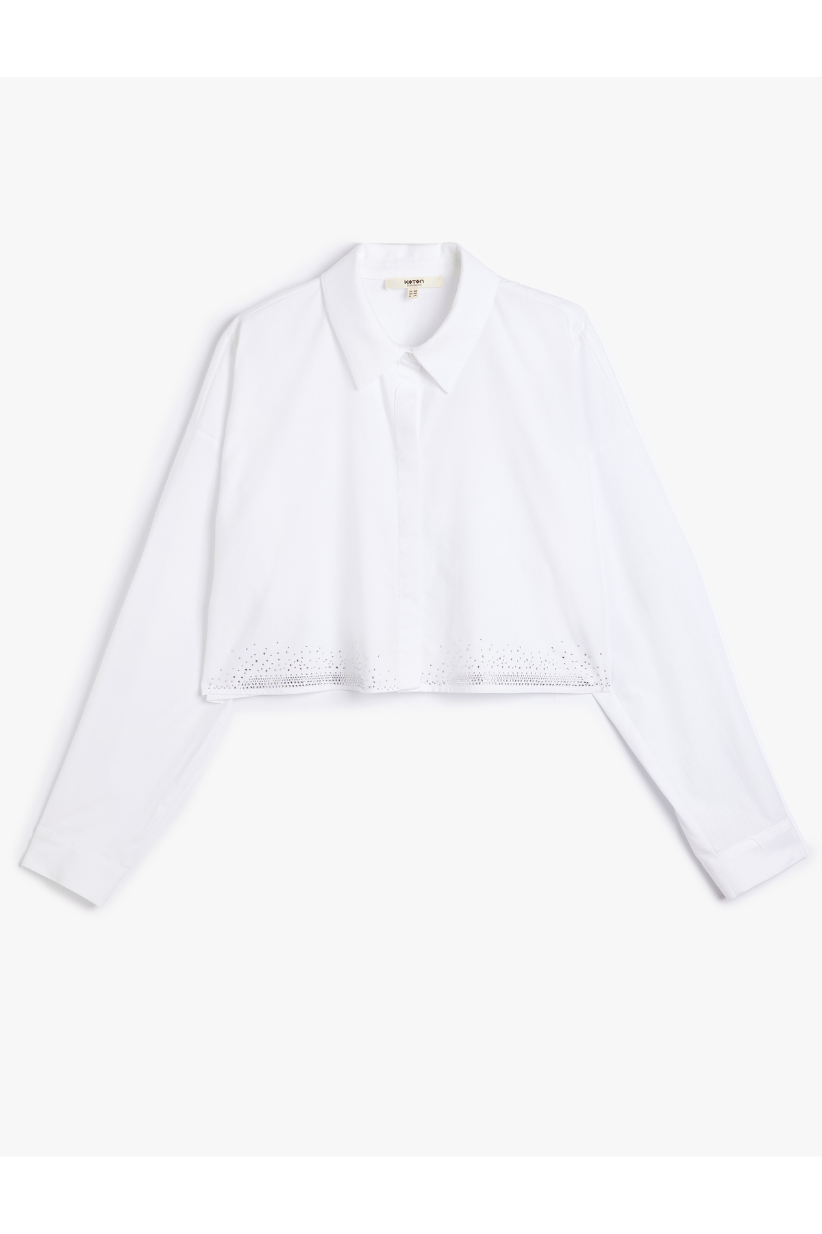 Crop Oversize Poplin Gömlek Taşlı Uzun Kollu Pamuklu