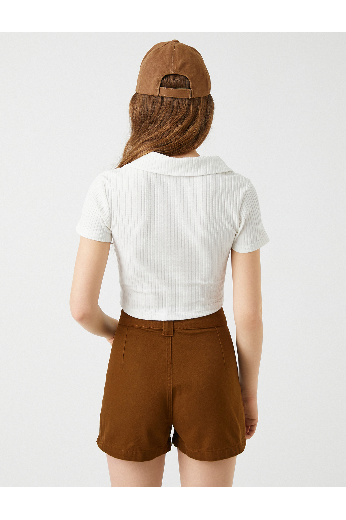 Crop Polo Yaka Tişört Ribana