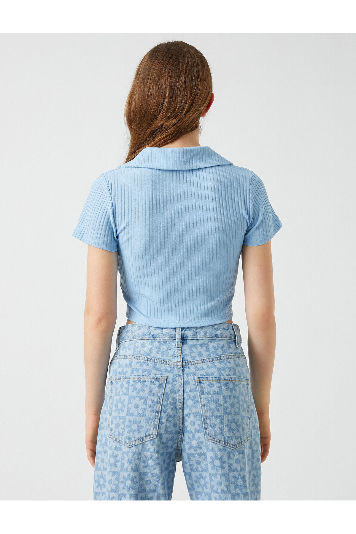 Crop Polo Yaka Tişört Ribana