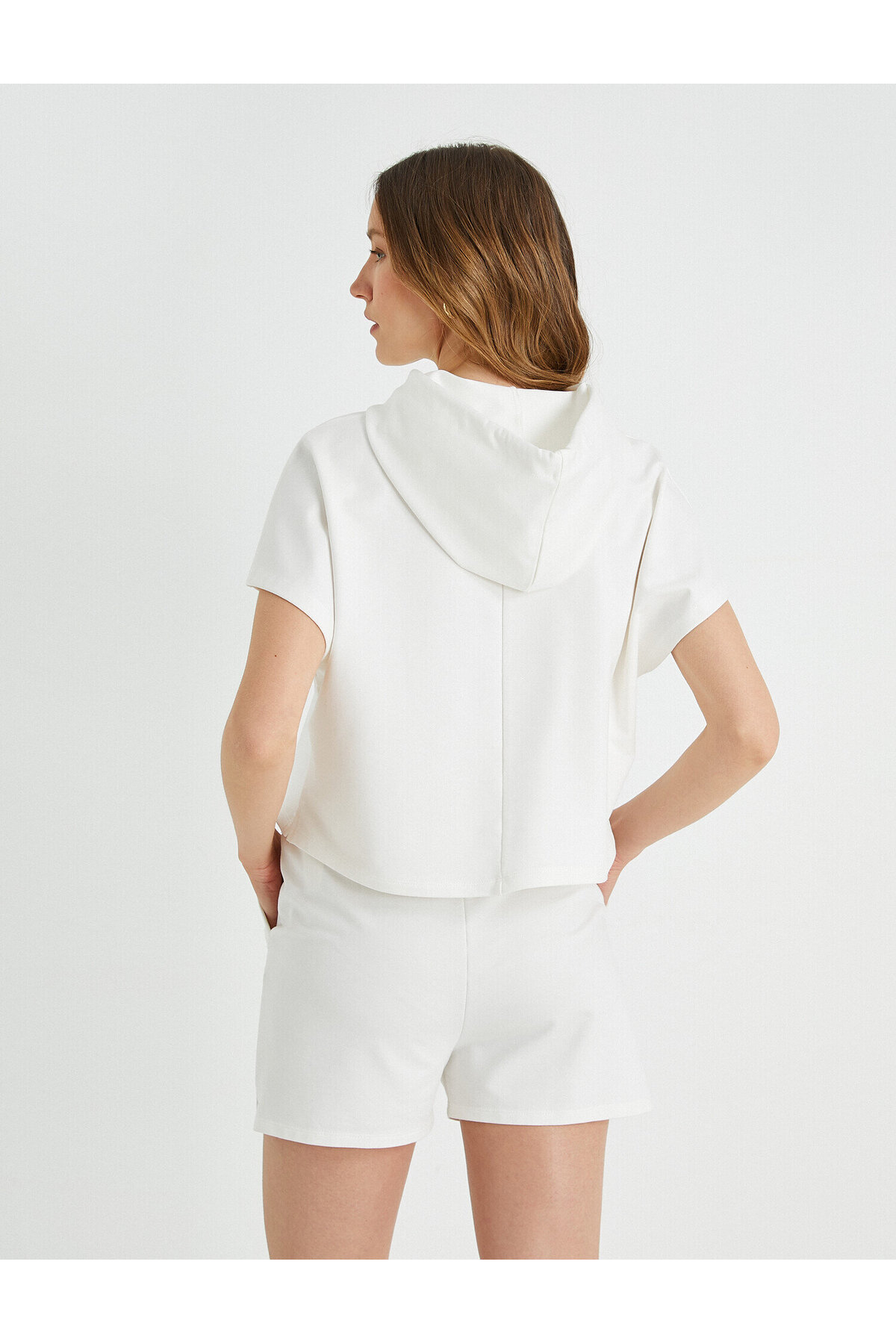 Crop Sweatshirt Kapüşonlu Kısa Kollu
