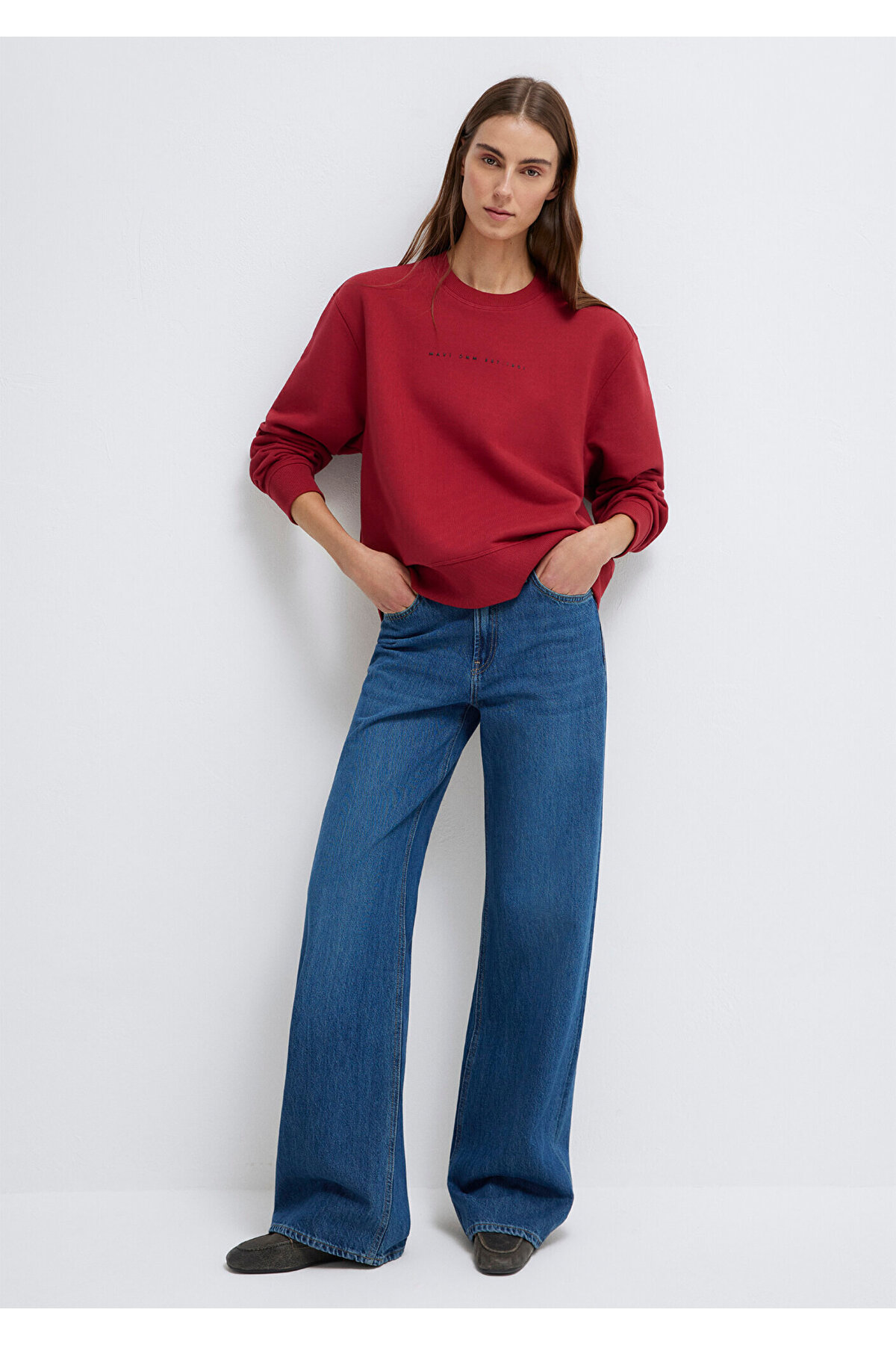 Denim Baskılı Kırmızı Sweatshirt 1S10525-70424