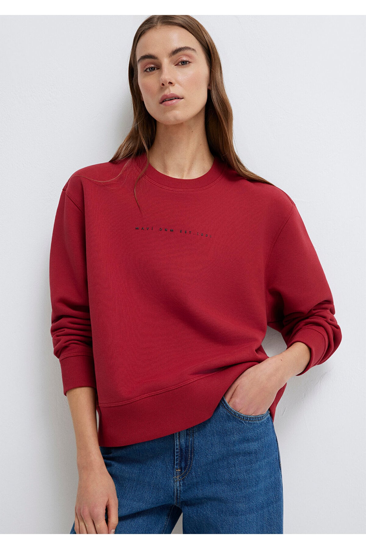Denim Baskılı Kırmızı Sweatshirt 1S10525-70424