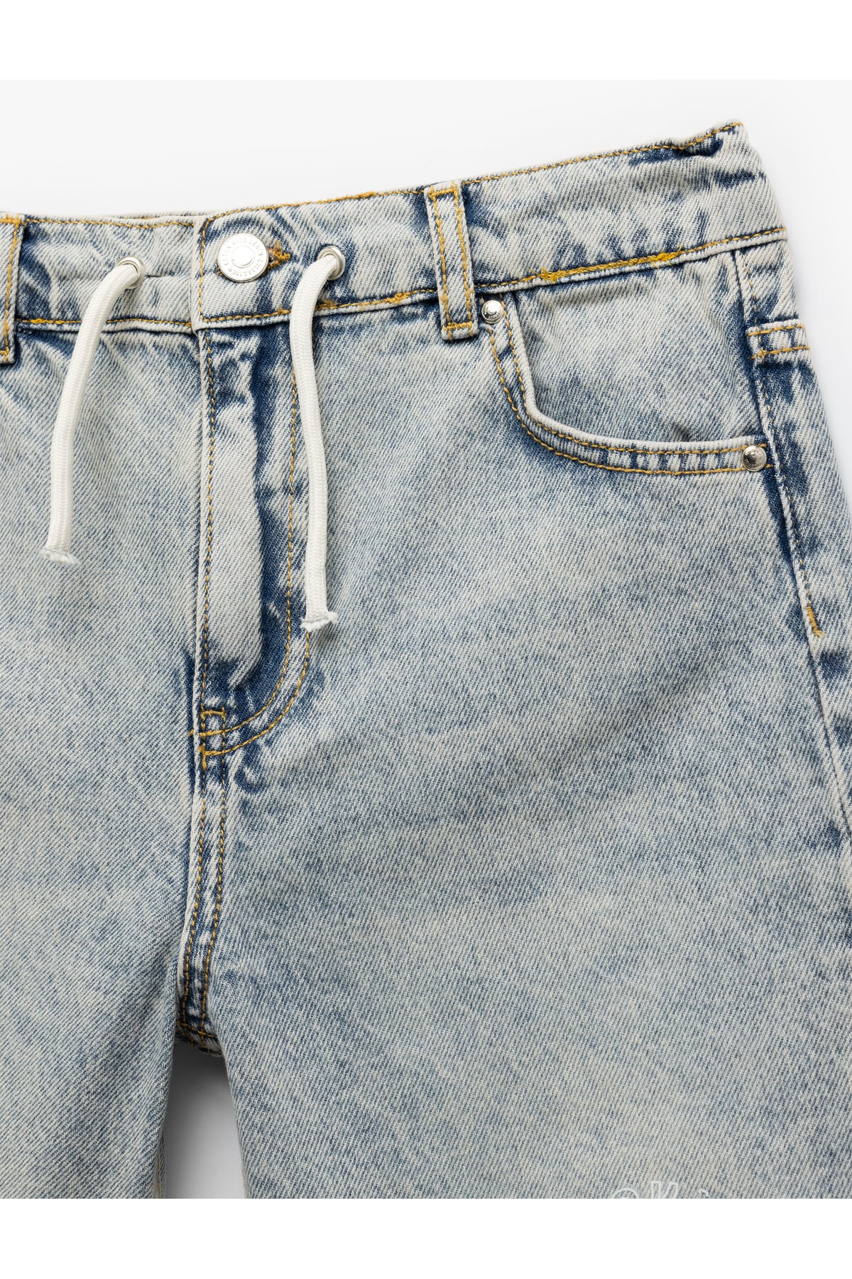 Denim Şort Beli Bağlamalı Düğmeli Cepli Pamuklu