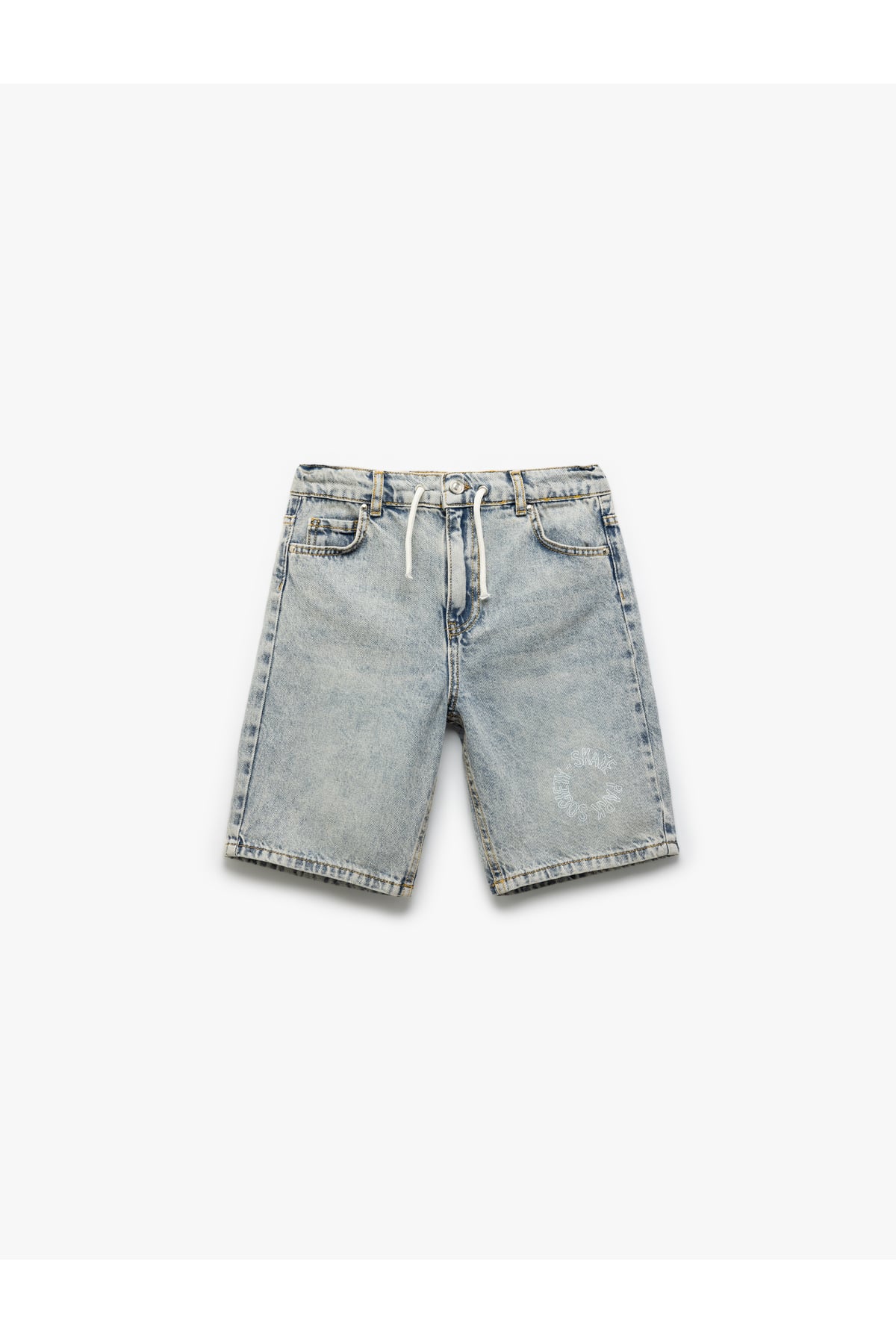 Denim Şort Beli Bağlamalı Düğmeli Cepli Pamuklu