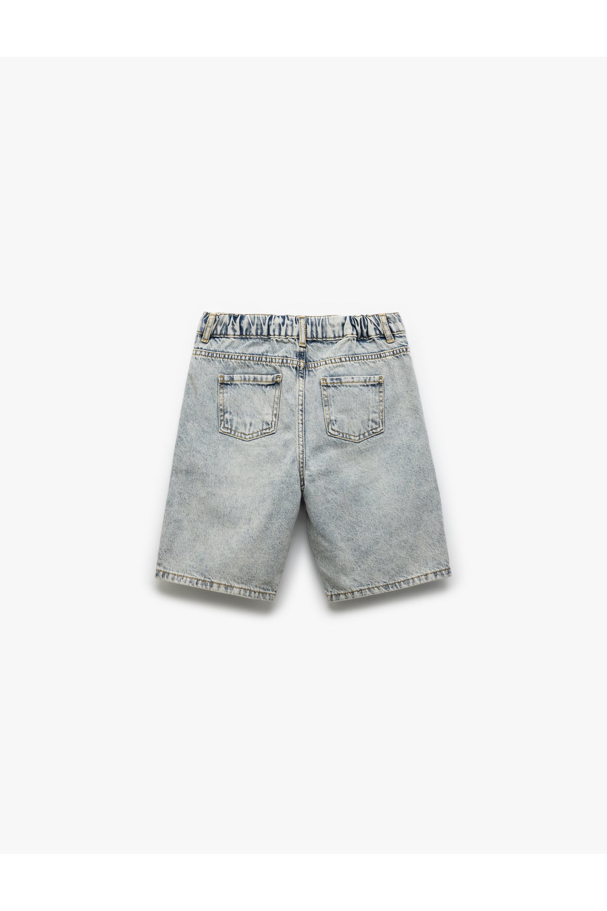 Denim Şort Beli Bağlamalı Düğmeli Cepli Pamuklu