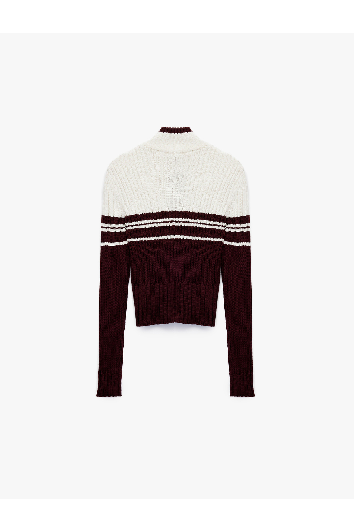Dik Yaka Slim Fit Uzun Kollu Çizgili Fermuarlı Triko Hırka