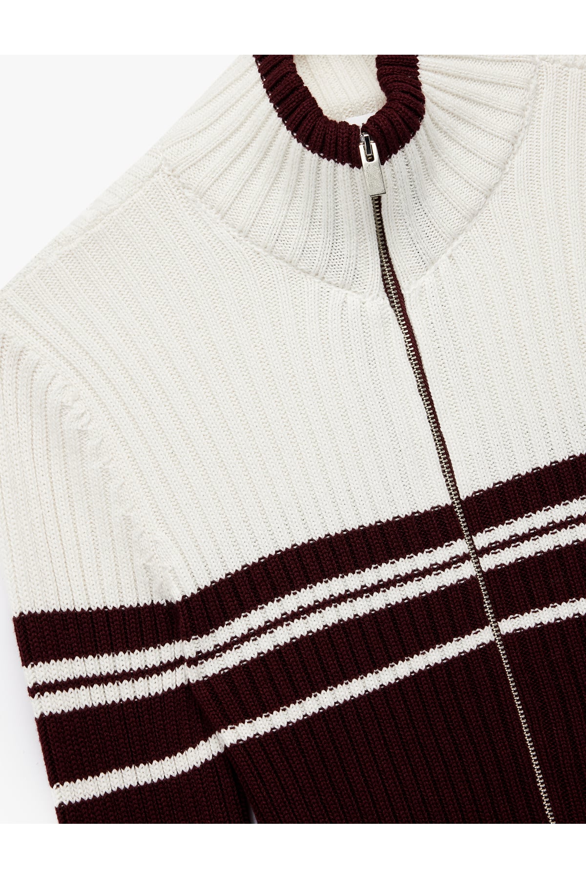Dik Yaka Slim Fit Uzun Kollu Çizgili Fermuarlı Triko Hırka