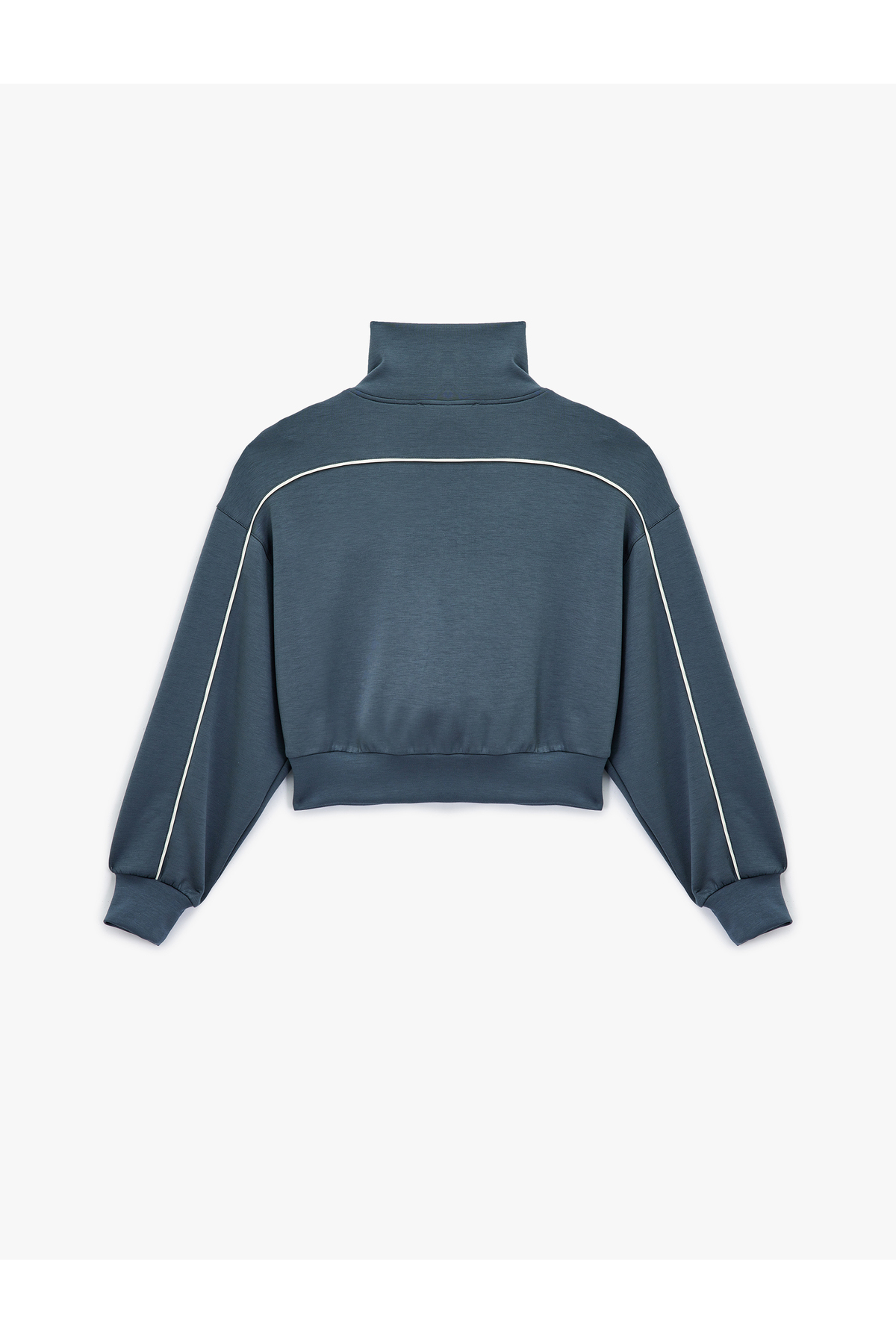 Dik Yaka Viskon Karışımlı Biyeli Fermuarlı Rahat Kalıp Spor Sweatshirt