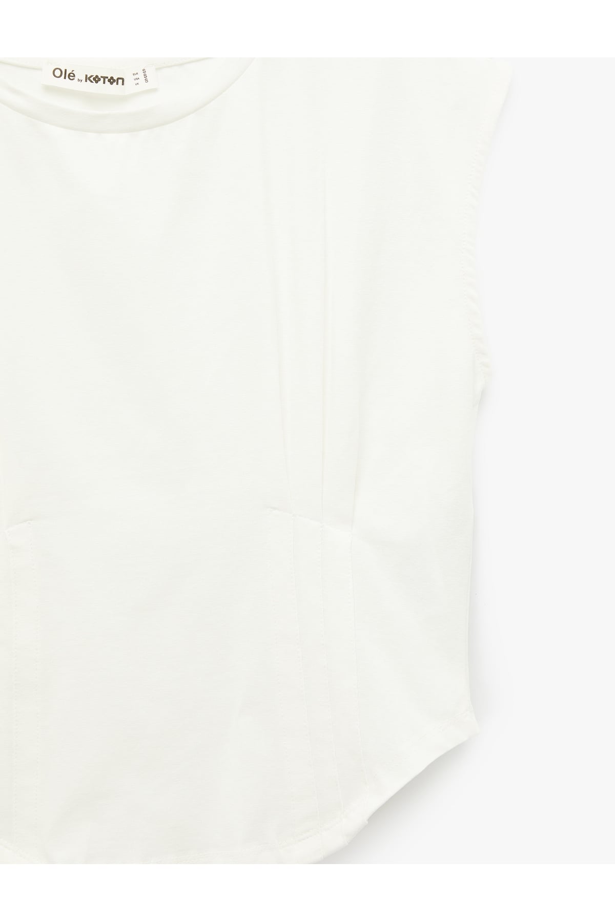 Dikiş Detaylı Slim Fit Bisiklet Yaka Kolsuz Crop Tişört