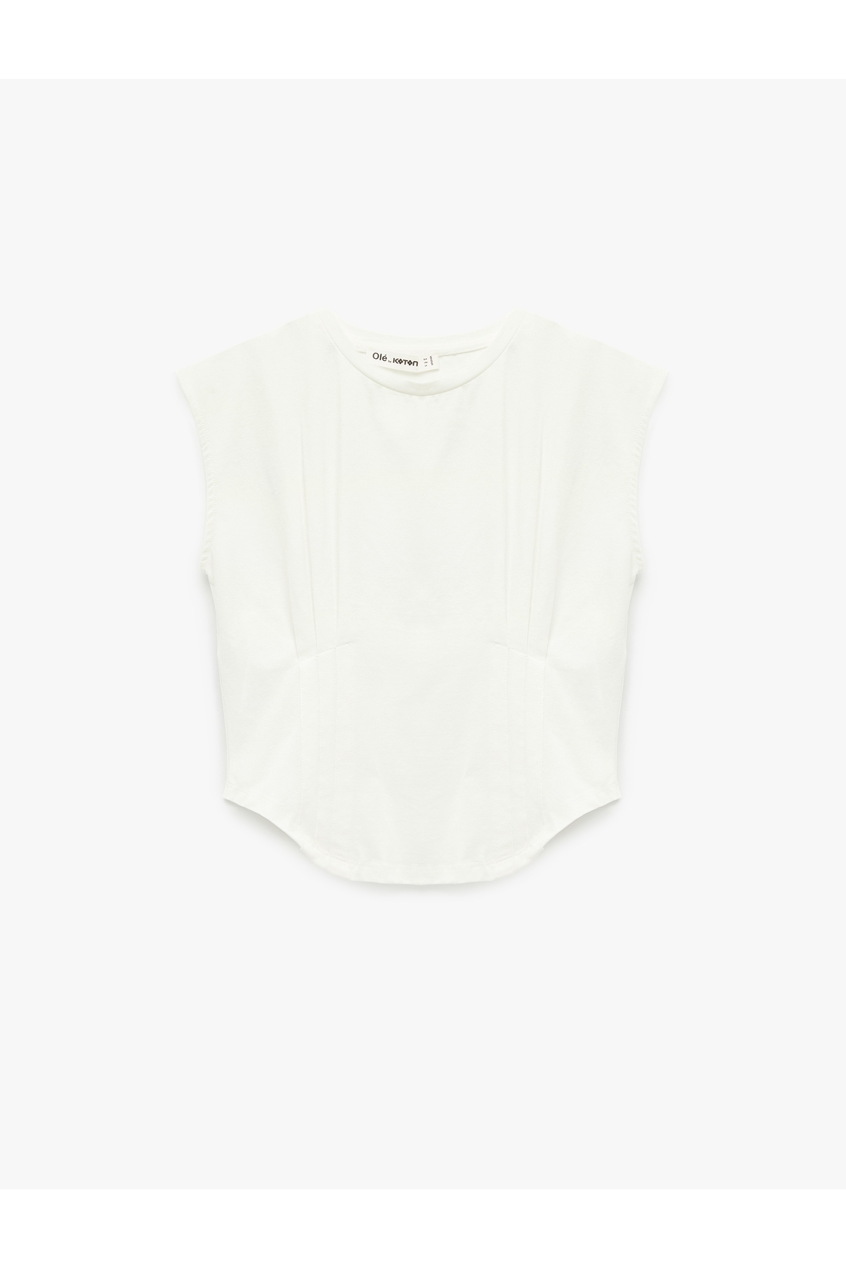 Dikiş Detaylı Slim Fit Bisiklet Yaka Kolsuz Crop Tişört