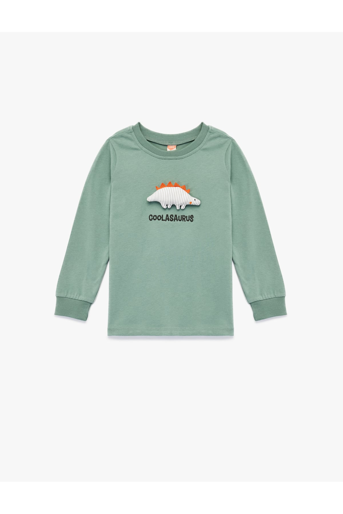 Dinozor Aplikeli Pamuklu Yeşil Erkek Bebek Uzun Kollu T-shirt 6Wmb10027Tk