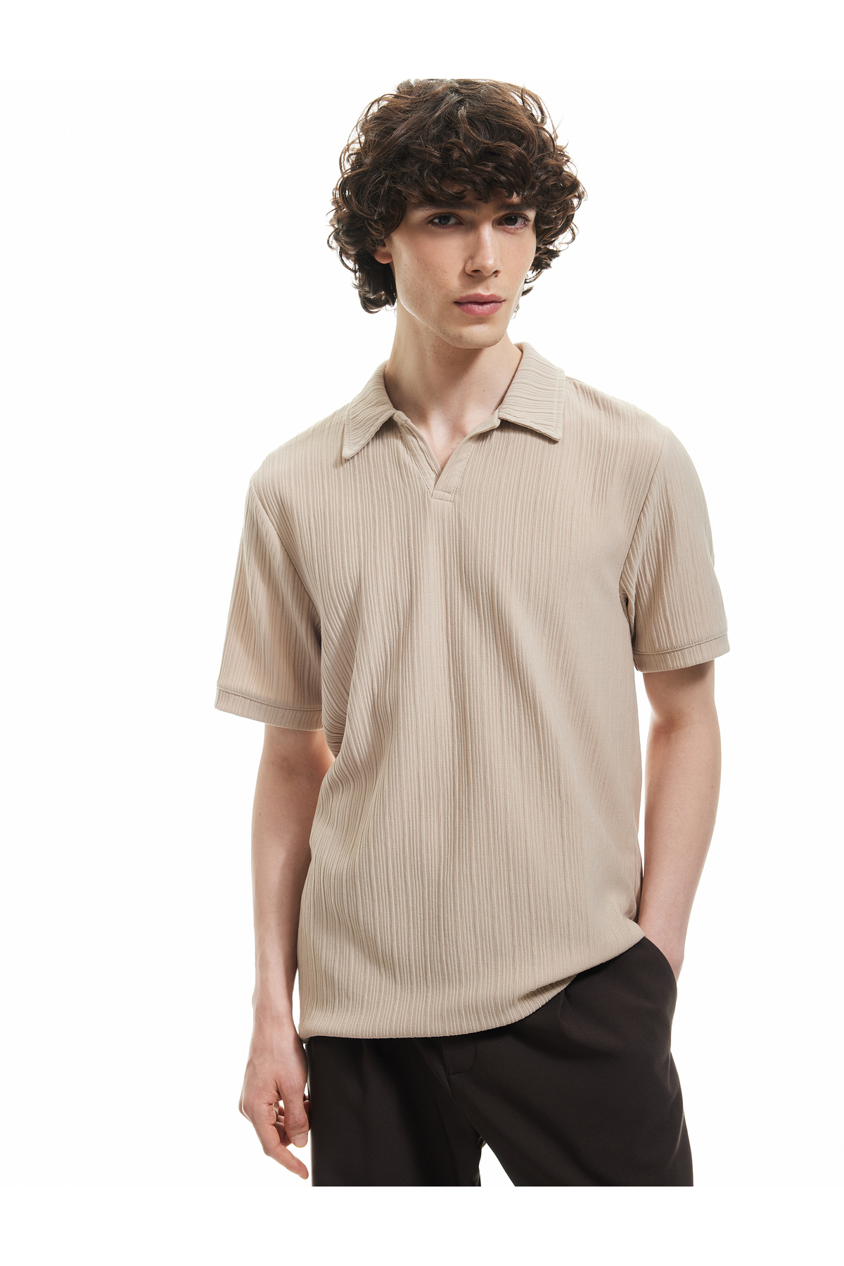 Dokulu Regular Fit Basic Kısa Kollu Polo Yaka Tişört