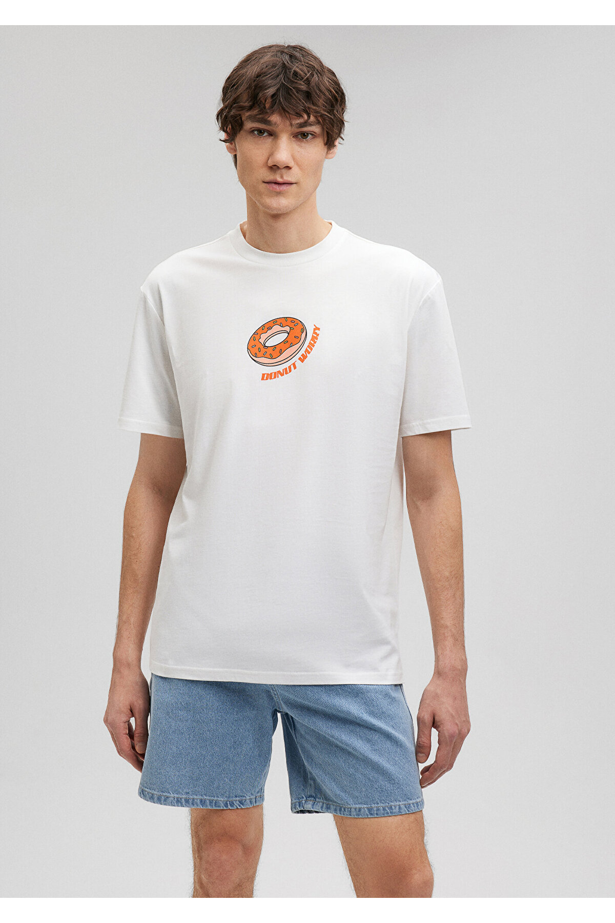 Donut Baskılı Beyaz Tişört Loose Fit / Bol Rahat Kesim 0612069-80194