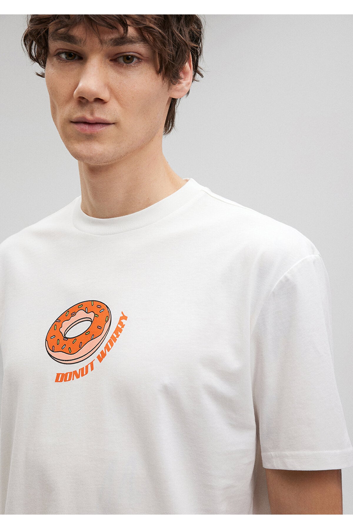 Donut Baskılı Beyaz Tişört Loose Fit / Bol Rahat Kesim 0612069-80194