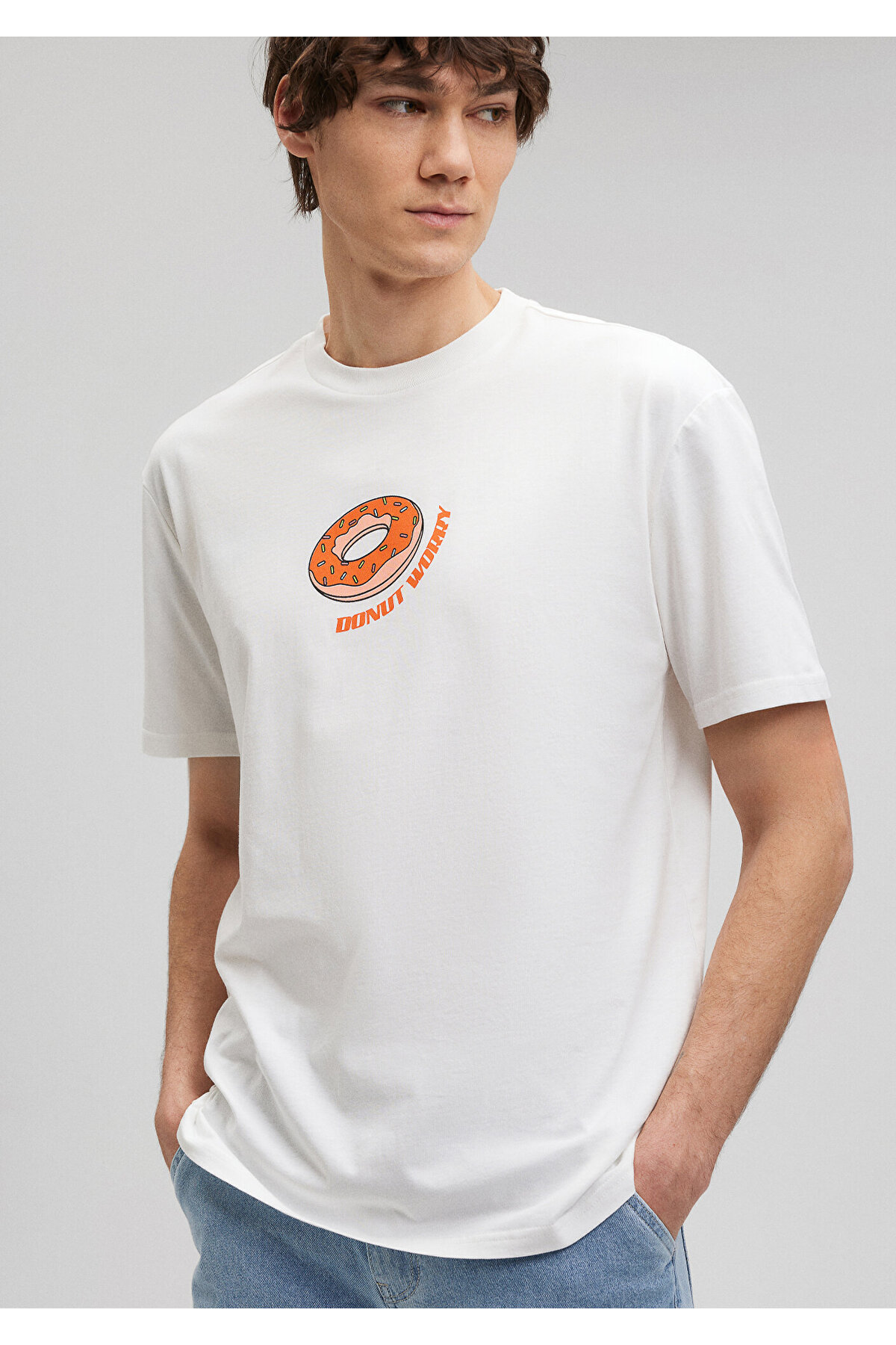 Donut Baskılı Beyaz Tişört Loose Fit / Bol Rahat Kesim 0612069-80194