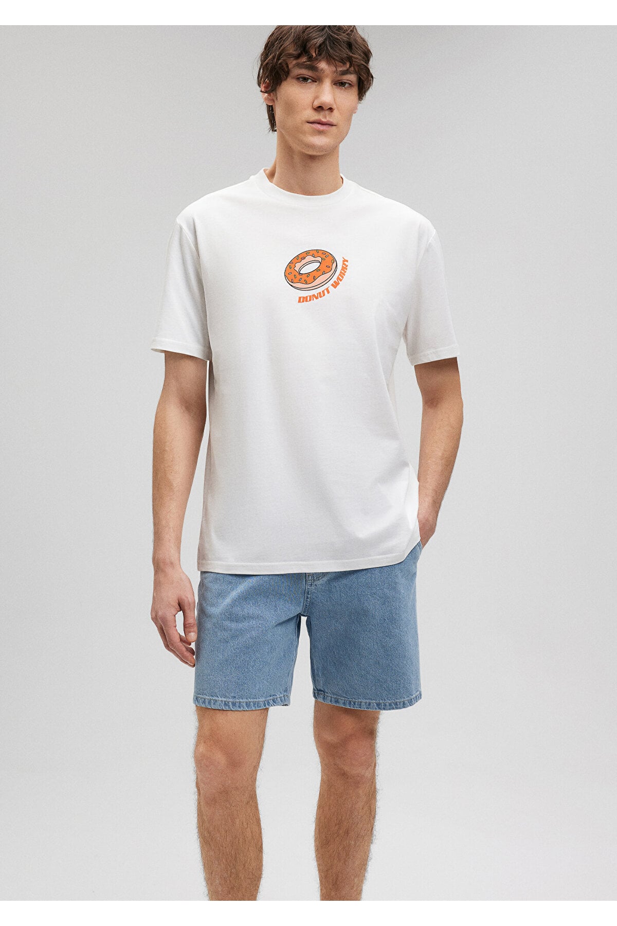 Donut Baskılı Beyaz Tişört Loose Fit / Bol Rahat Kesim 0612069-80194