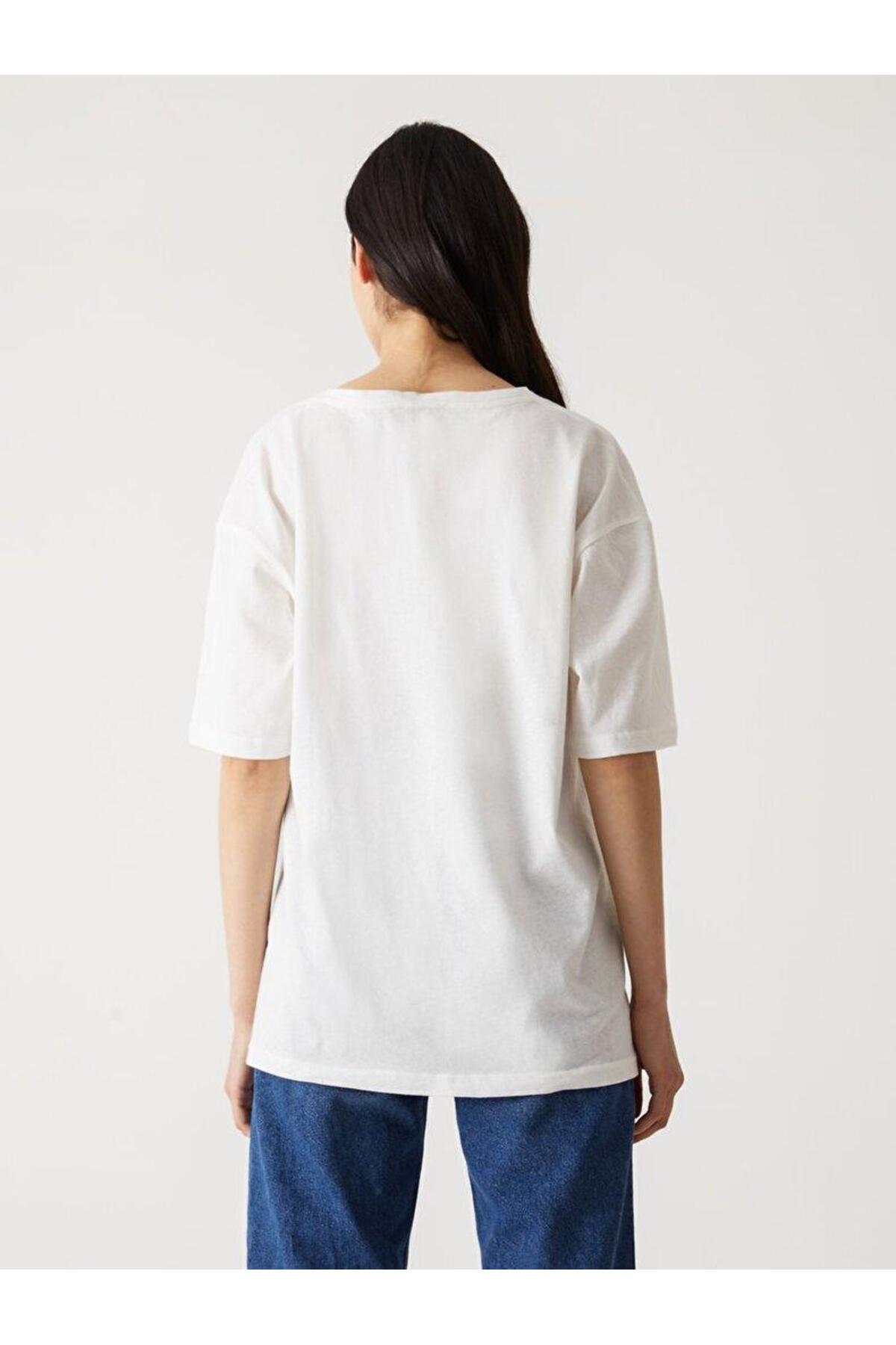 DOZEYE V Yaka Oversize Kadın Kısa Kol T-shırt 1224800056089