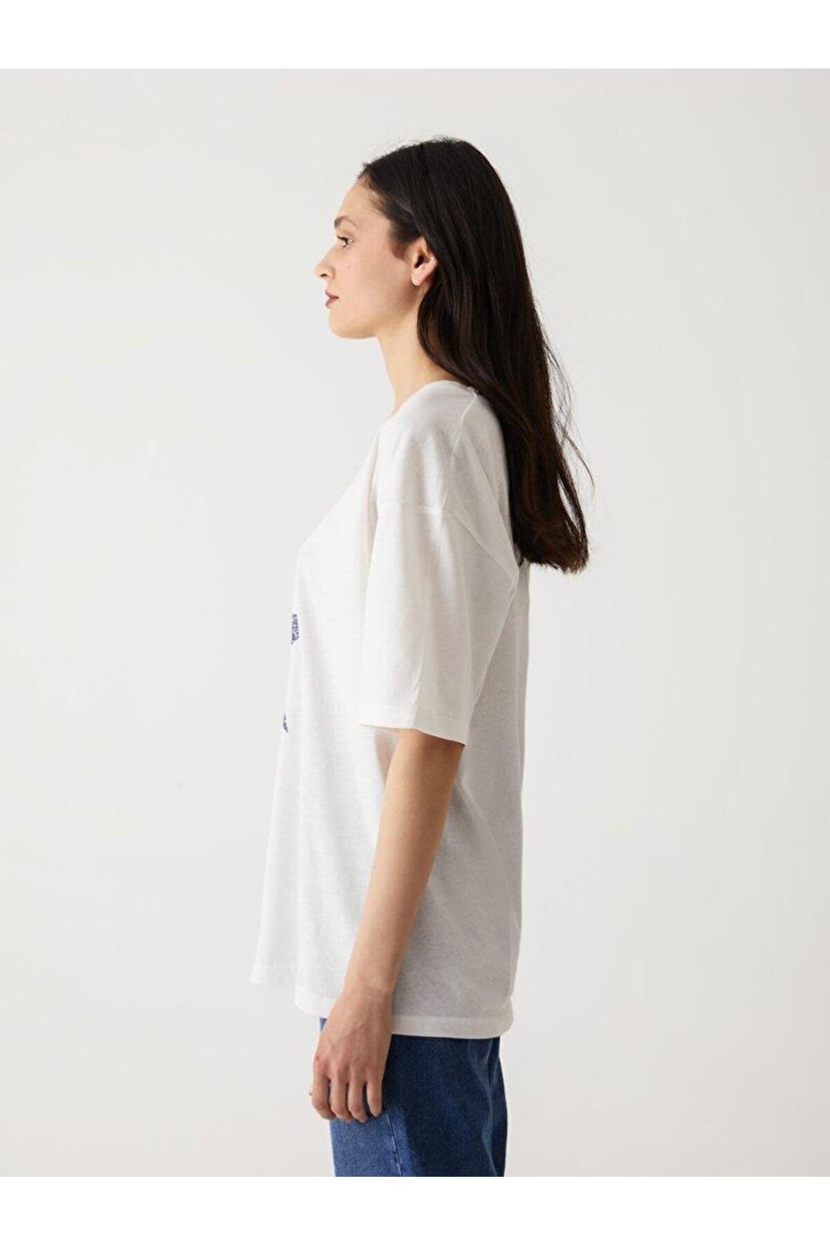 DOZEYE V Yaka Oversize Kadın Kısa Kol T-shırt 1224800056089