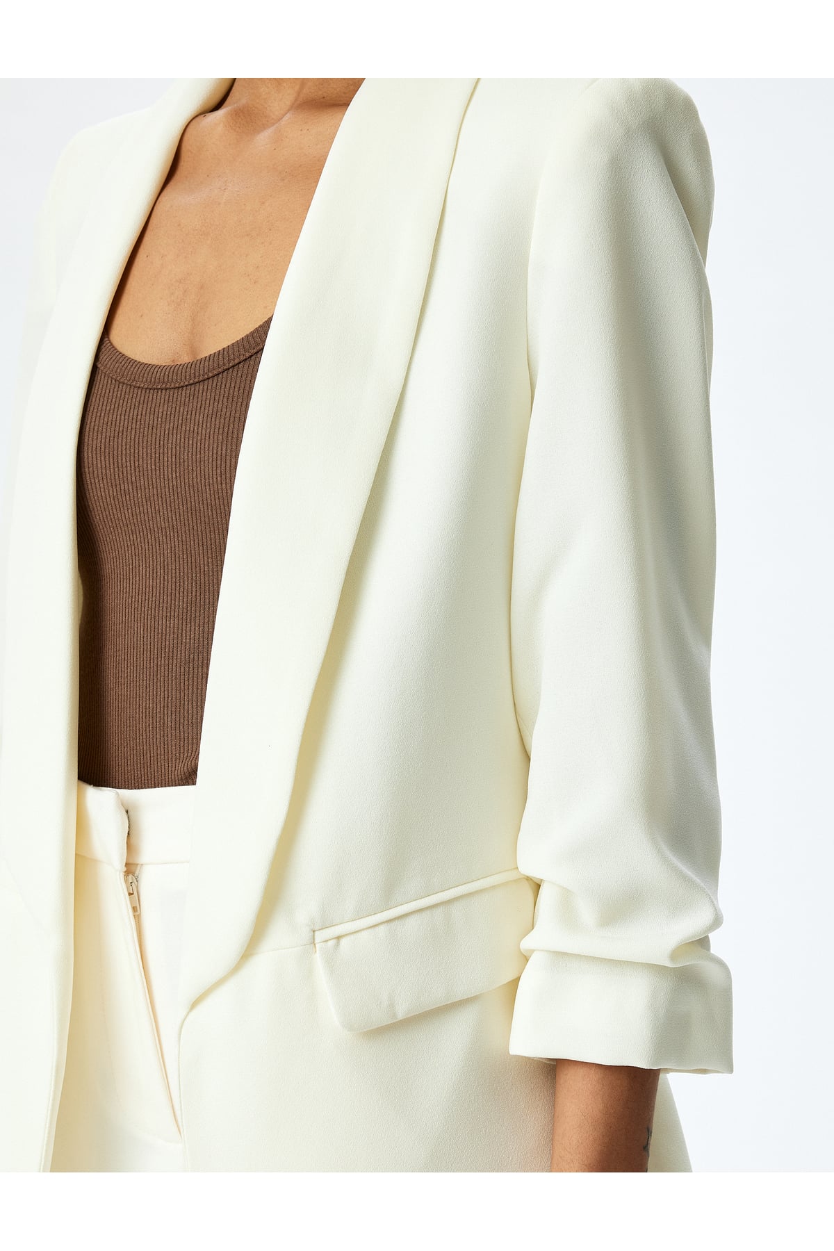 Drape Detaylı 3/4 Uzun Kollu Blazer Ceket