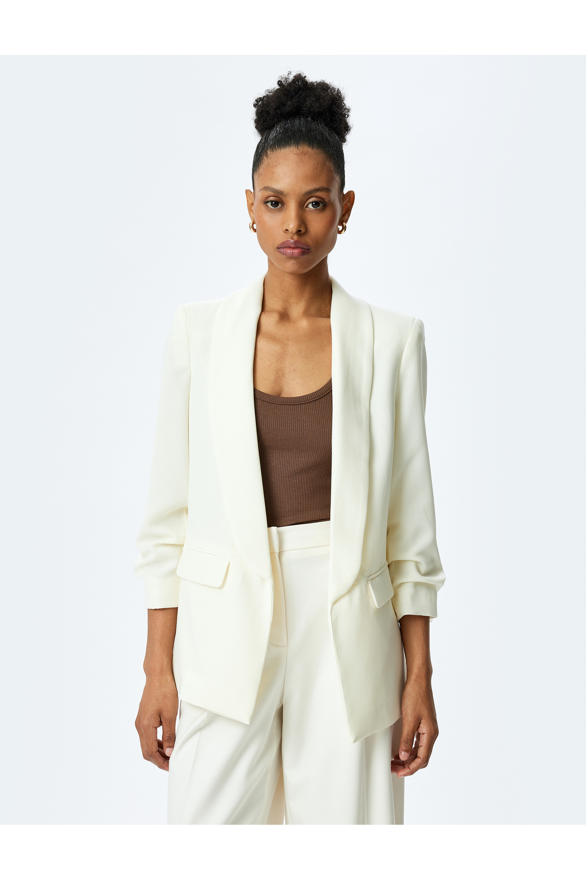 Drape Detaylı 3/4 Uzun Kollu Blazer Ceket