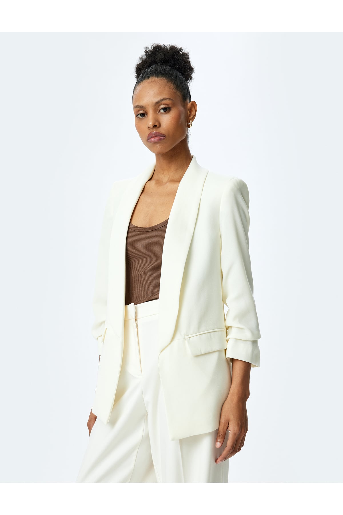 Drape Detaylı 3/4 Uzun Kollu Blazer Ceket