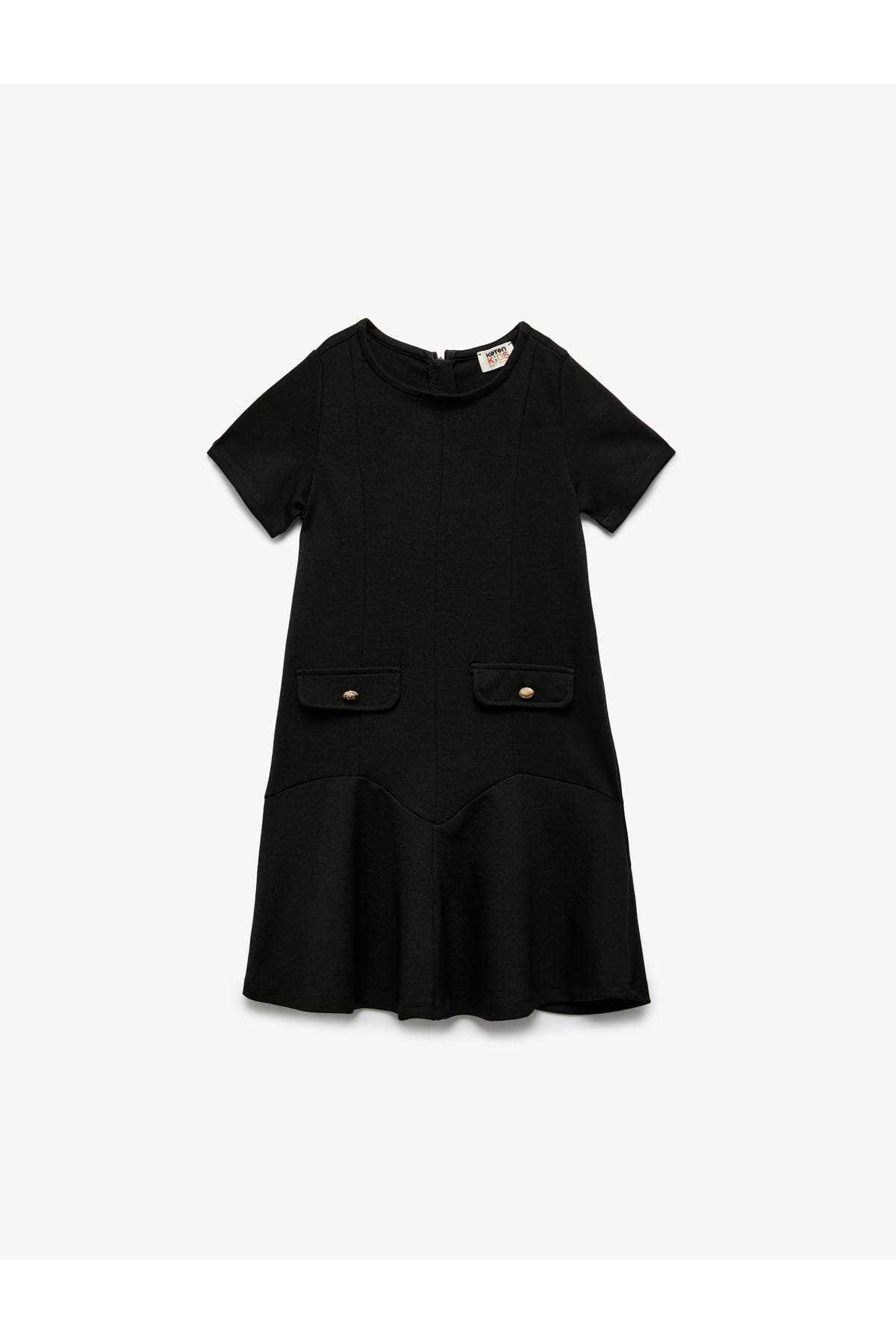 Düğmeli Bisiklet Yaka Viskon Karışımlı Kısa Kollu Elbise