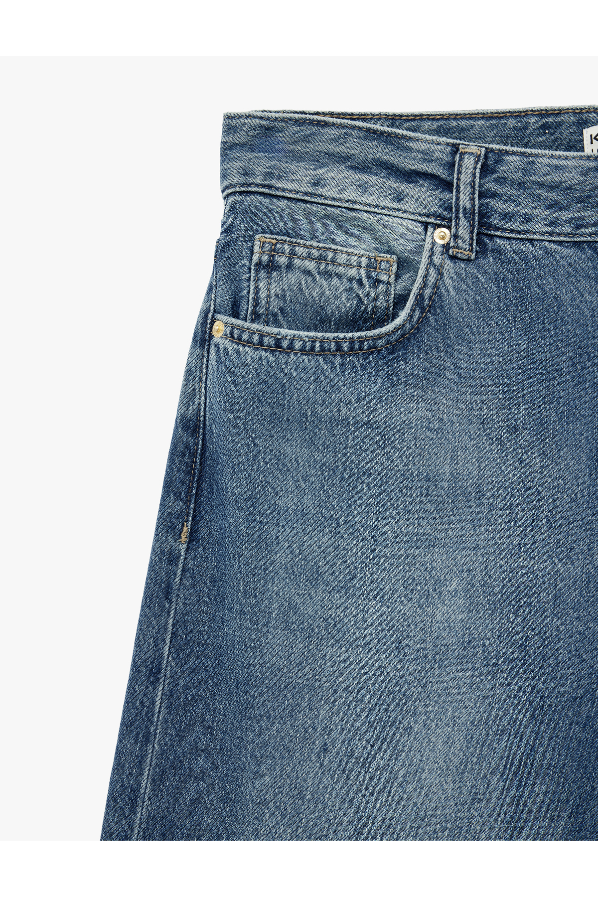 Düğmeli Cep Detaylı Normal Bel Bol Kalıp Denim Pantolon - Loose Straight Fit Jean
