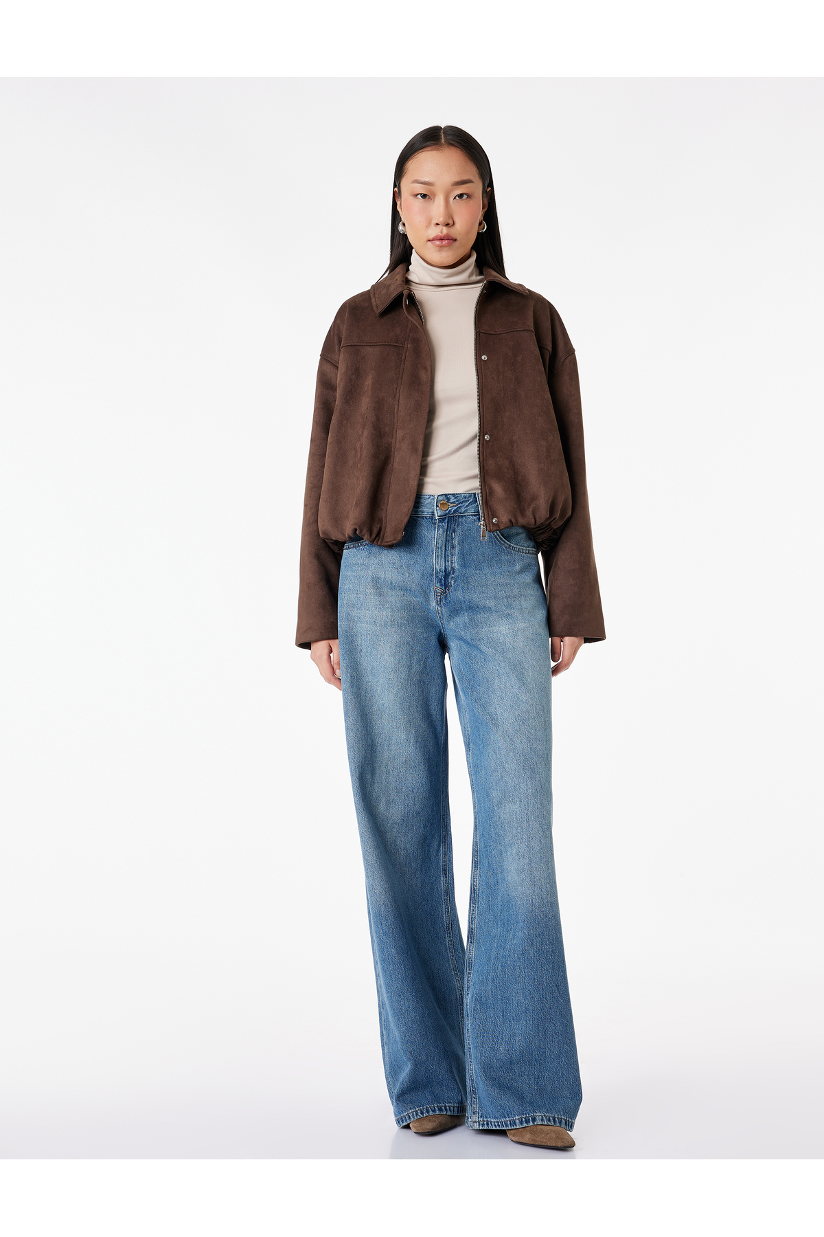 Düğmeli Cep Detaylı Normal Bel Bol Kalıp Denim Pantolon - Loose Straight Fit Jean