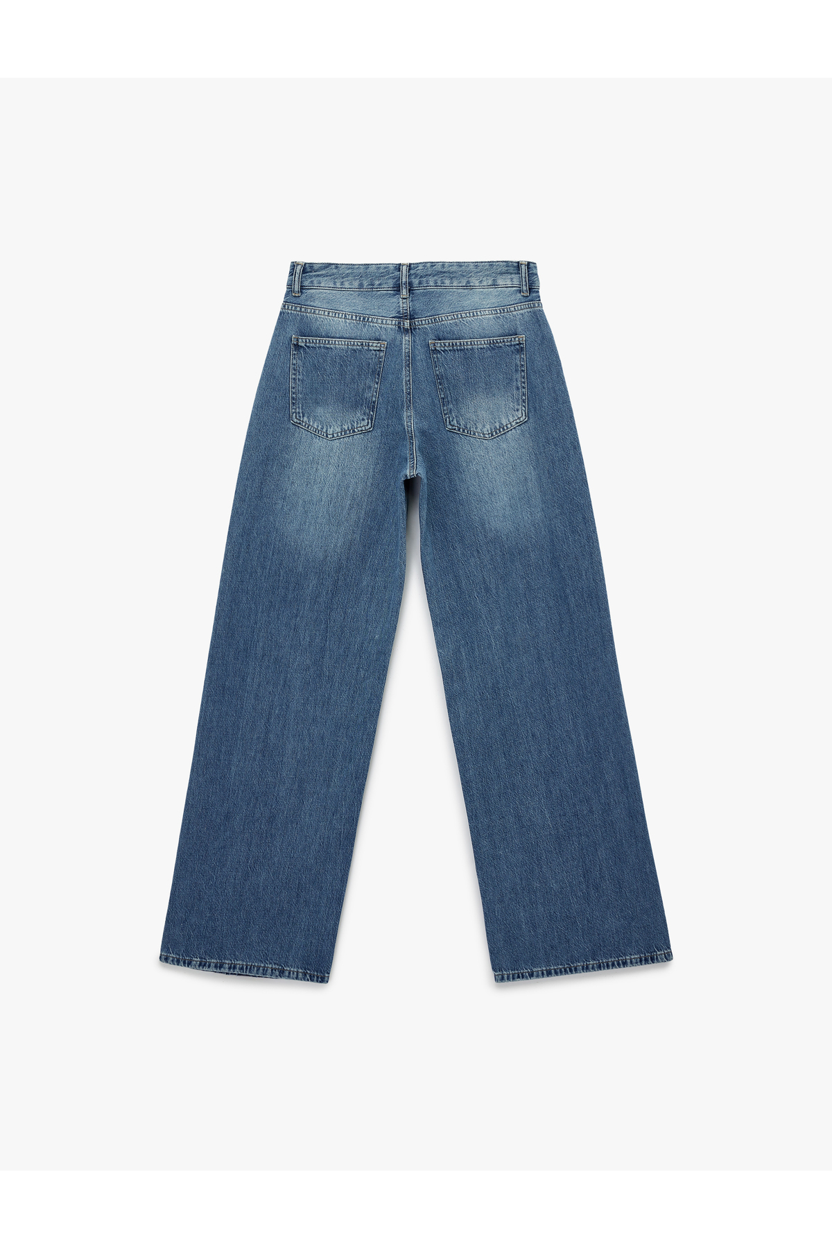 Düğmeli Cep Detaylı Normal Bel Bol Kalıp Denim Pantolon - Loose Straight Fit Jean