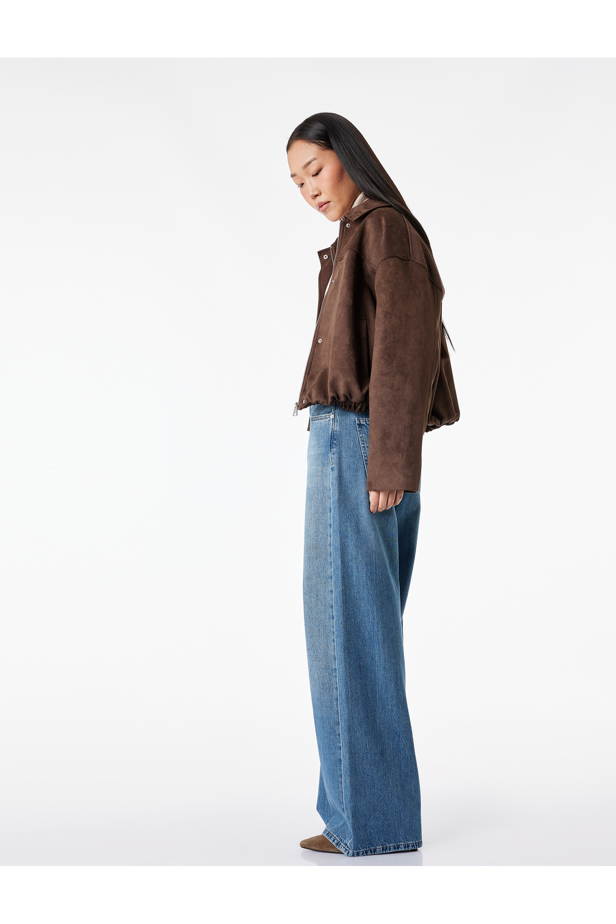 Düğmeli Cep Detaylı Normal Bel Bol Kalıp Denim Pantolon - Loose Straight Fit Jean
